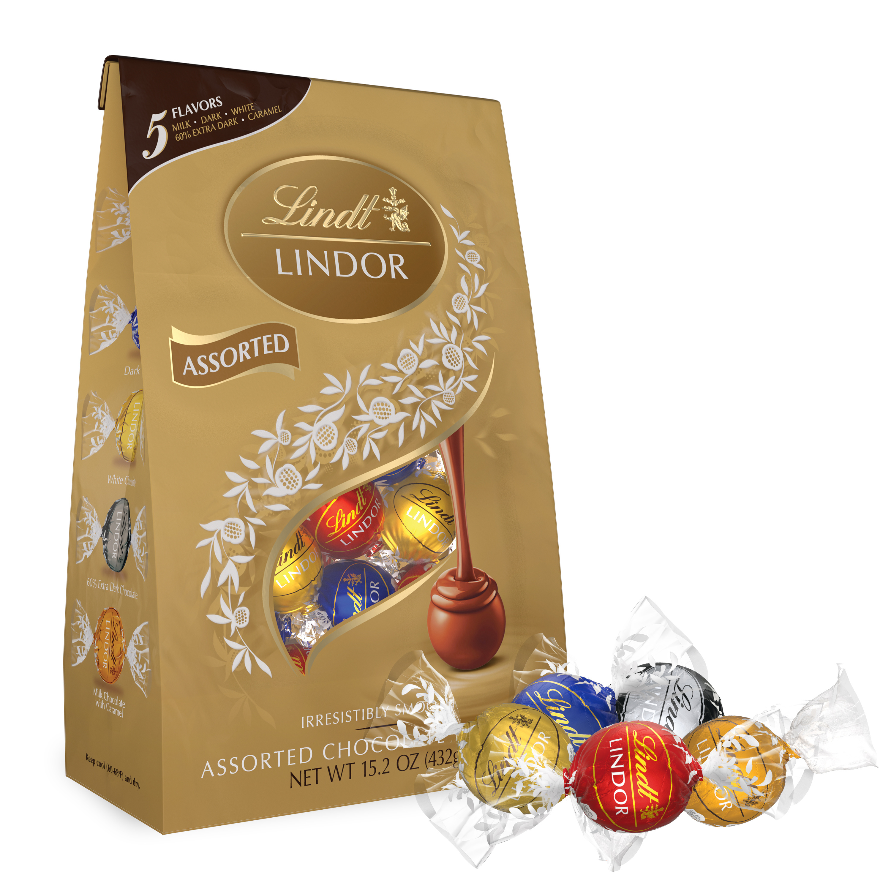 Lindt LINDOR Milk Assorted Chocolate Candy Truffles, Chocolates