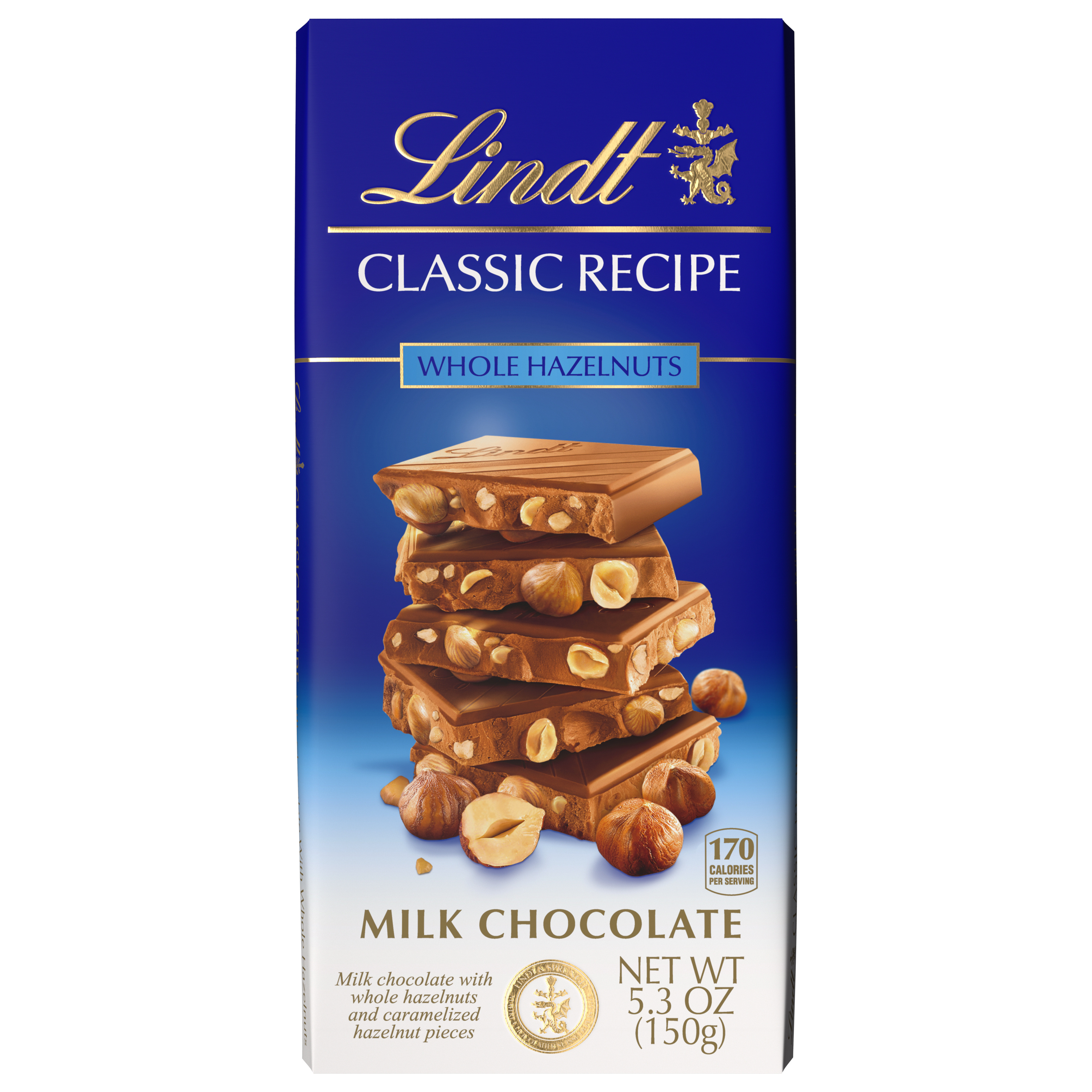Lindt CLASSIC RECIPE Whole Hazelnut Milk Chocolate Candy Bar, 5.3