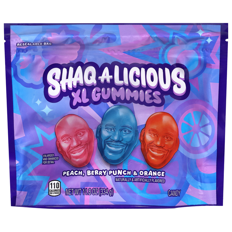 Shaq-A-Licious XL Gummies Peach/Berry Punch/Orange Candy | Giant