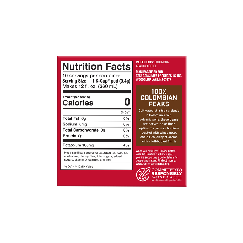 Eight O'Clock 100% Colombian Peaks Medium Roast Coffee 10 Count K