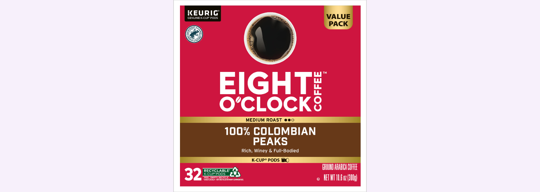 Eight O'Clock Coffee Colombian Peaks, Keurig Single Serve K-Cup