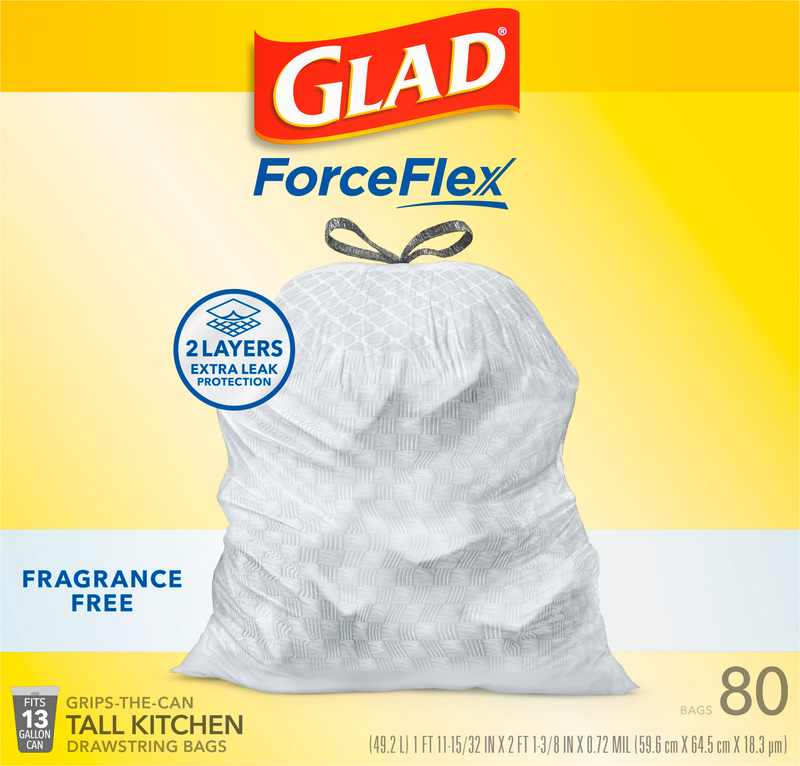 Glad ForceFlex Tall Kitchen Drawstring Trash Bags, 13 Gallon