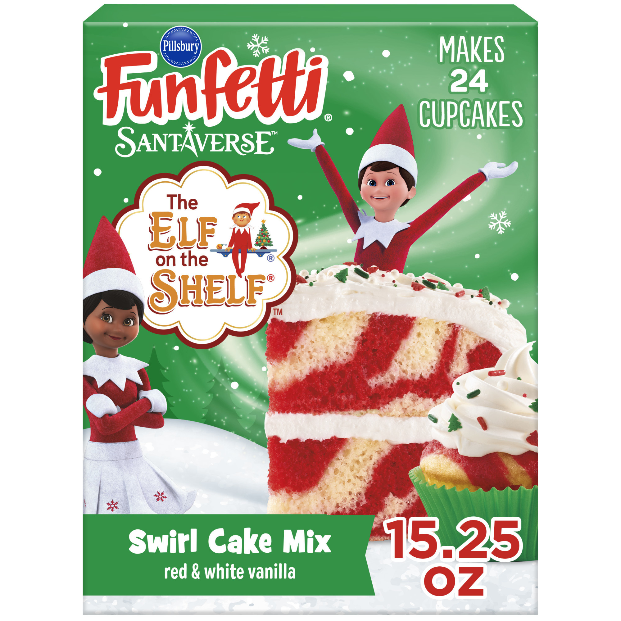 Pillsbury Funfetti Elf on the Shelf Vanilla Swirl Cake Mix, 15.25