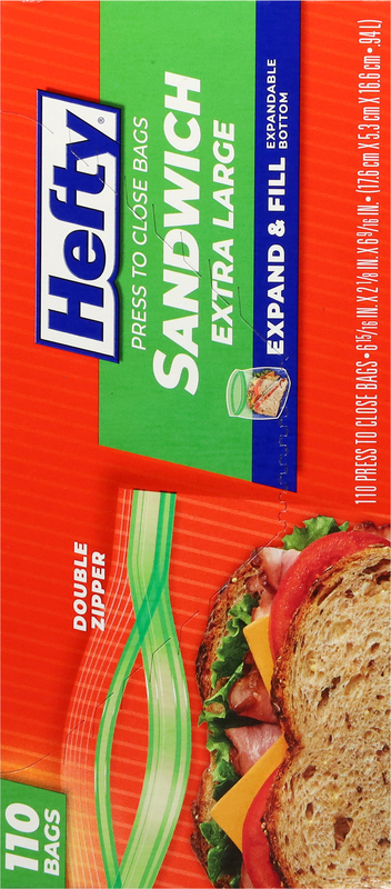Hefty Double Zipper Sandwich Extra Large Press to Close Bags