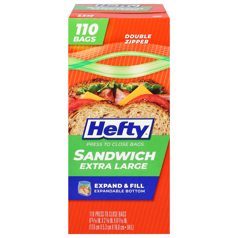 Hefty Double Zipper Sandwich Extra Large Press to Close Bags