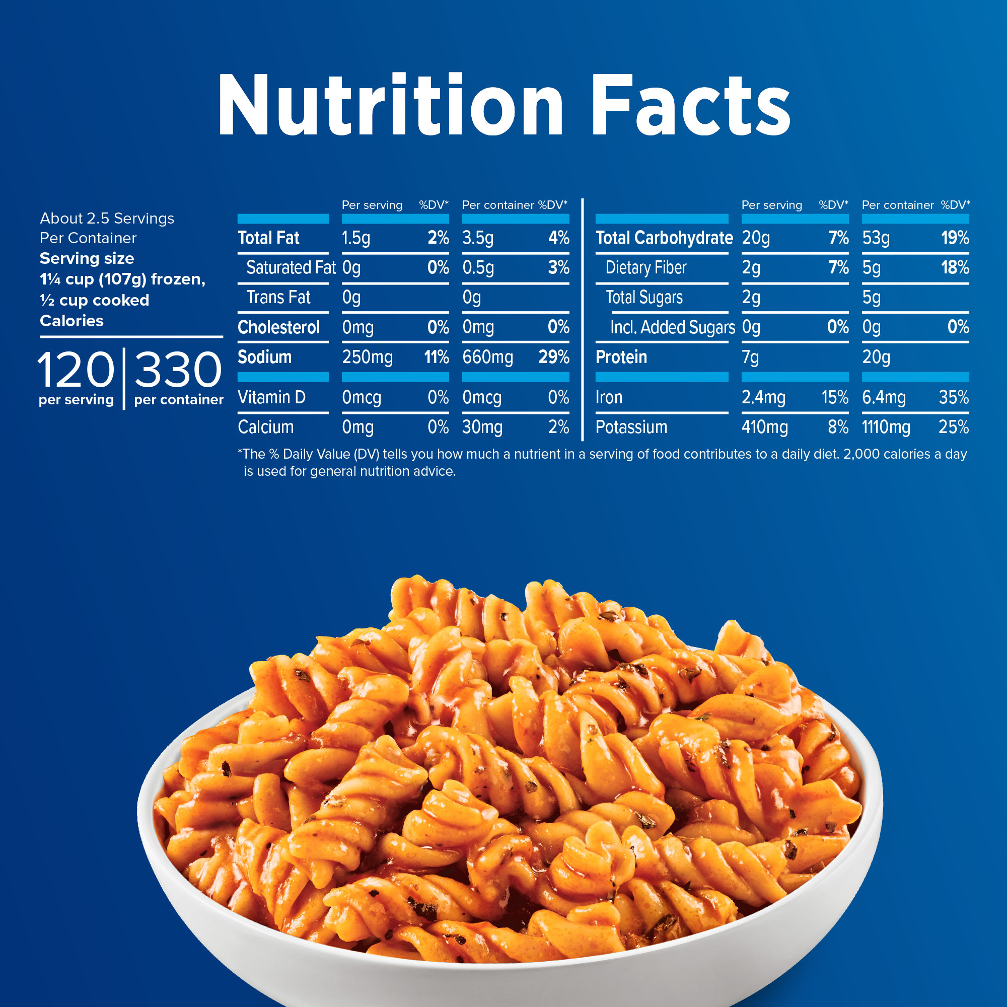 Birds Eye Veggie Pasta Rotini with Marinara Sauce, Frozen Side, 10