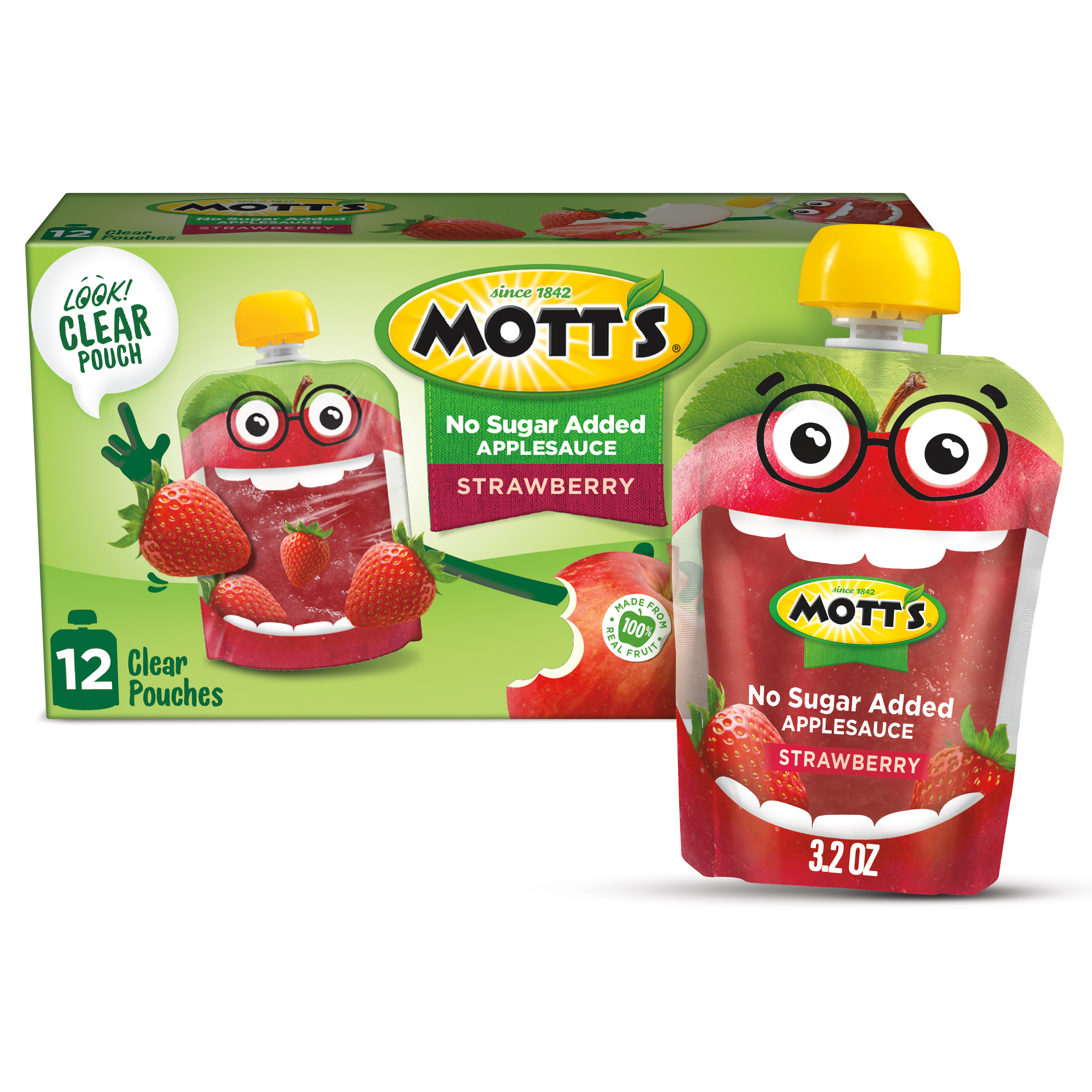 Mott's No Sugar Added Strawberry Applesauce, 3.2 oz clear