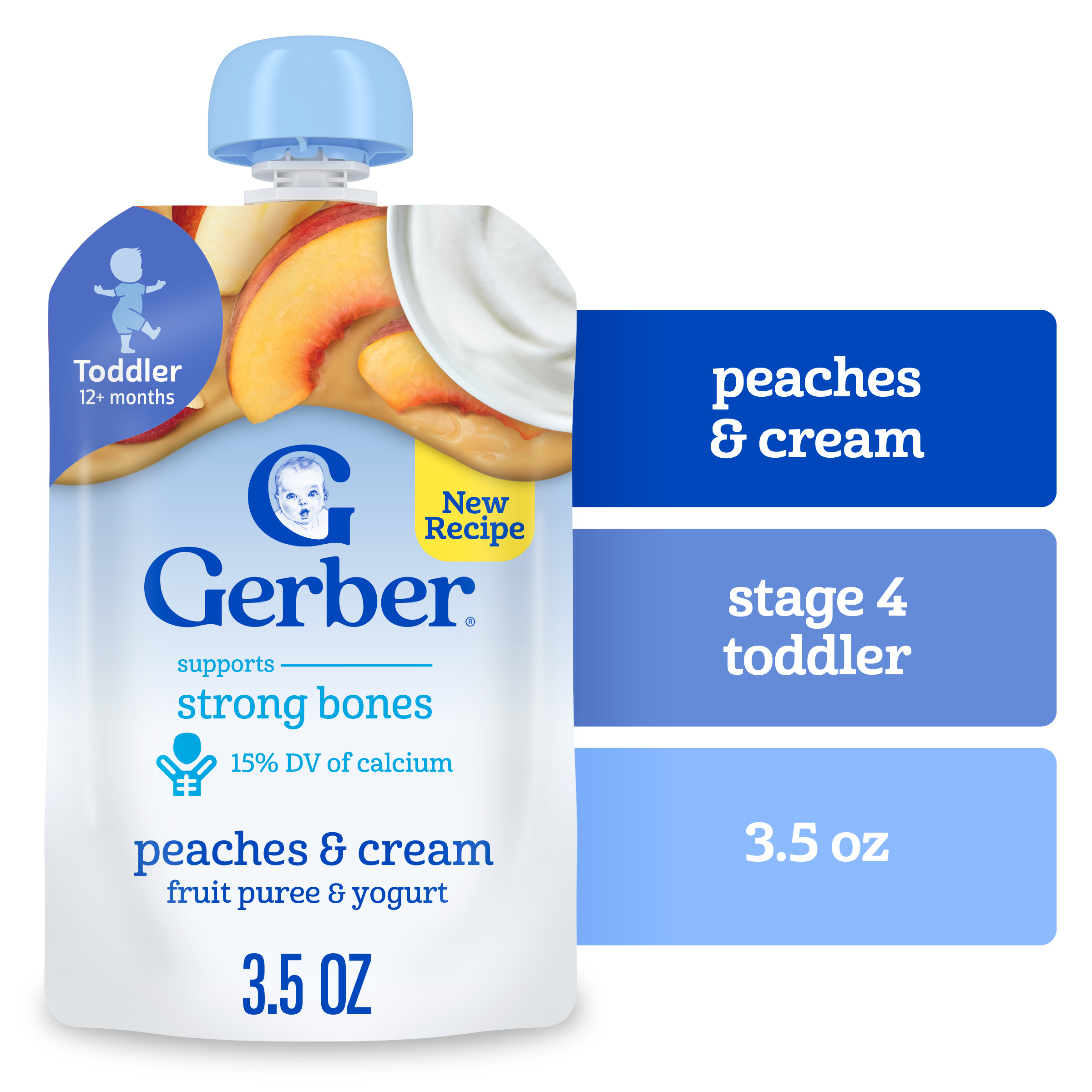 Gerber Toddler Food, Peaches Cream, Fruit Puree and Yogurt