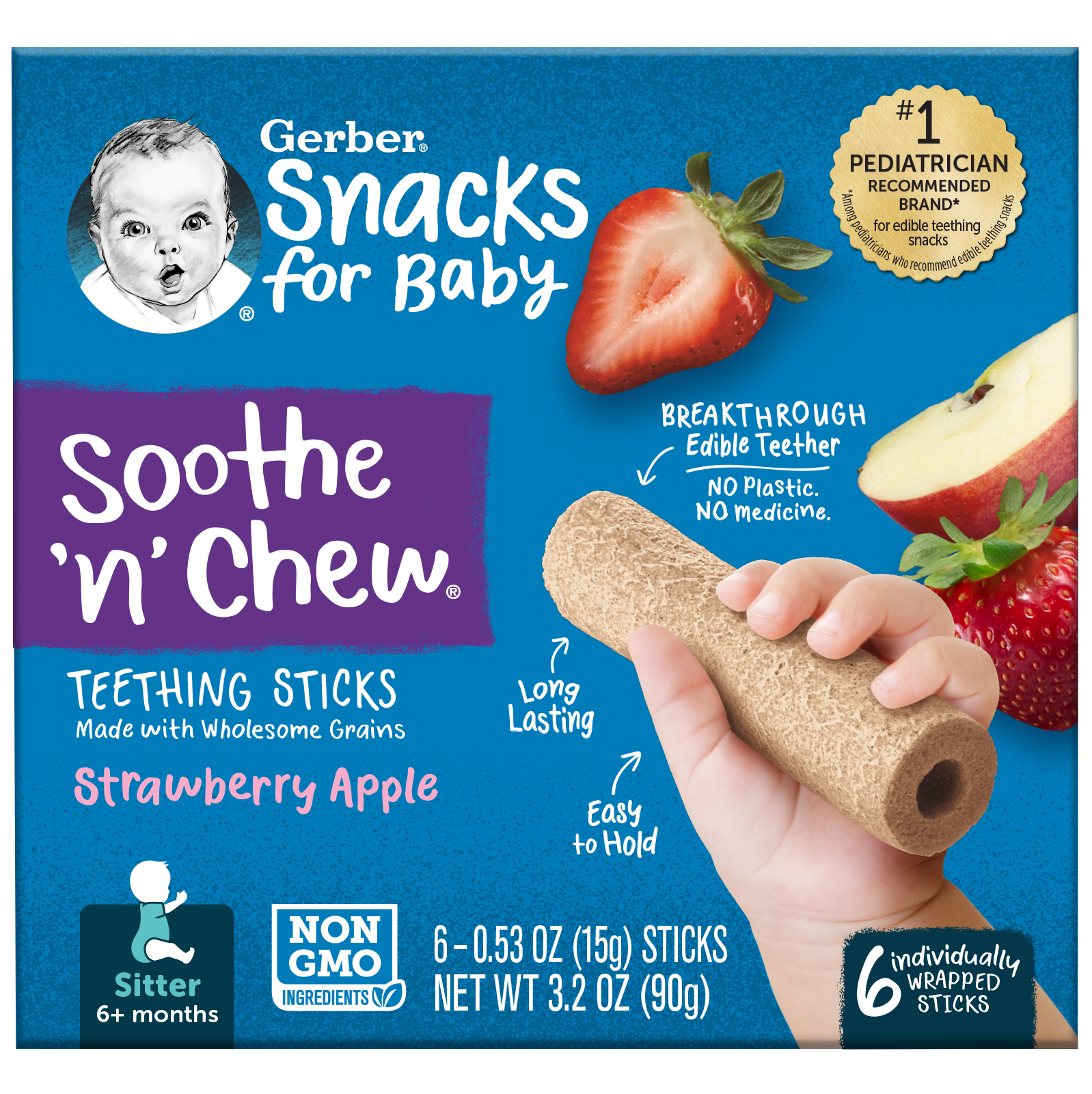 Gerber Snacks for Baby Soothe n Chew Teething Sticks Strawberry