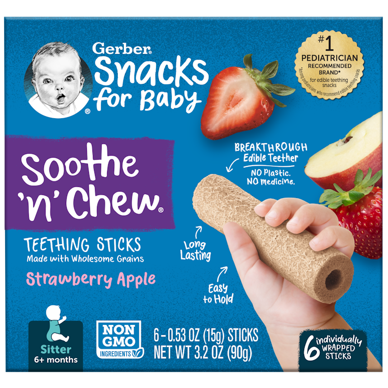 Gerber Snacks for Baby Soothe n Chew Teething Sticks Strawberry