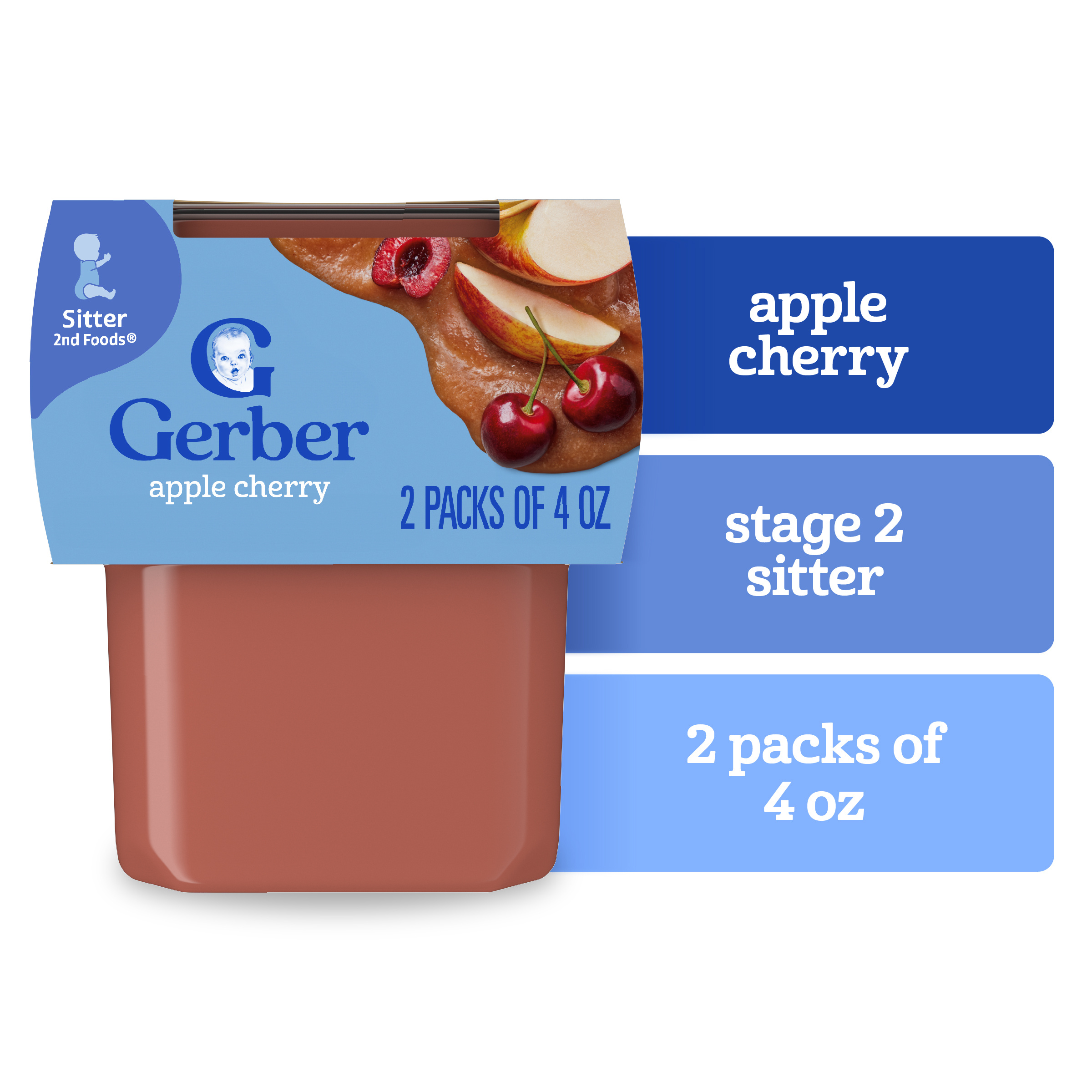 Gerber Stage 2 Baby Food, Apple Cherry Puree Tubs, Baby Puree