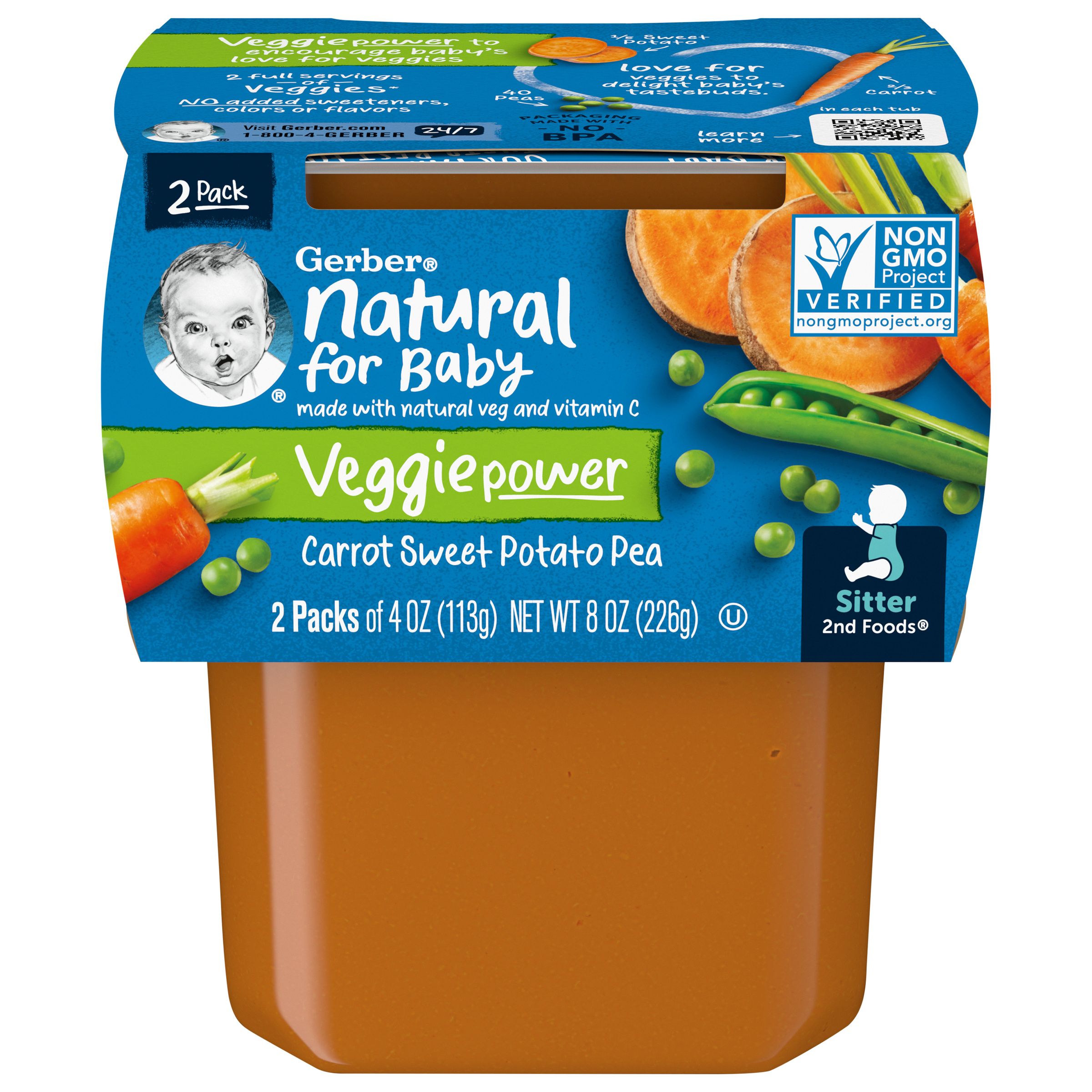 Gerber 2nd Foods Natural for Baby Veggie Power Baby Food, Carrot