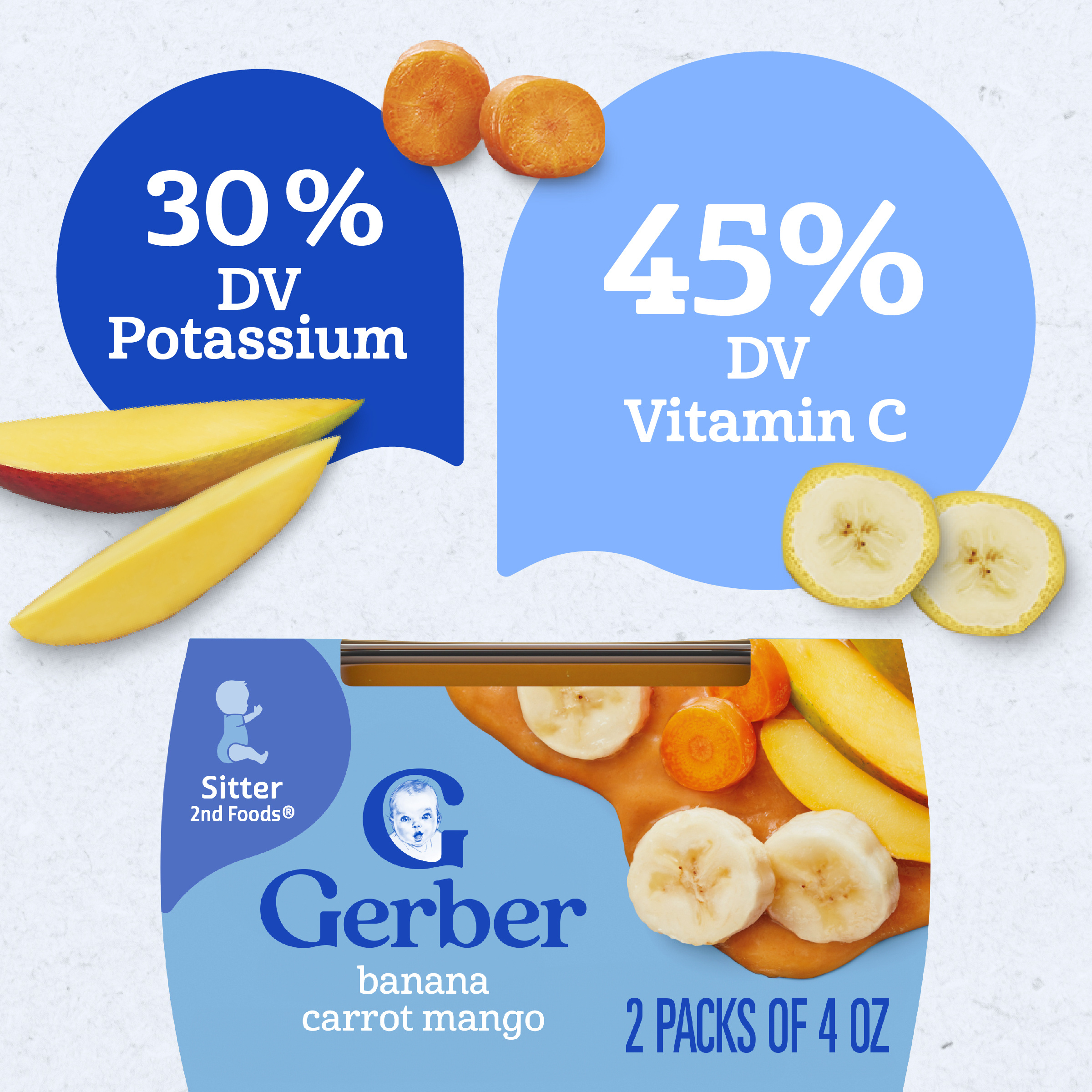 Gerber Stage Baby Food, Banana Carrot Mango Puree Tubs, Baby