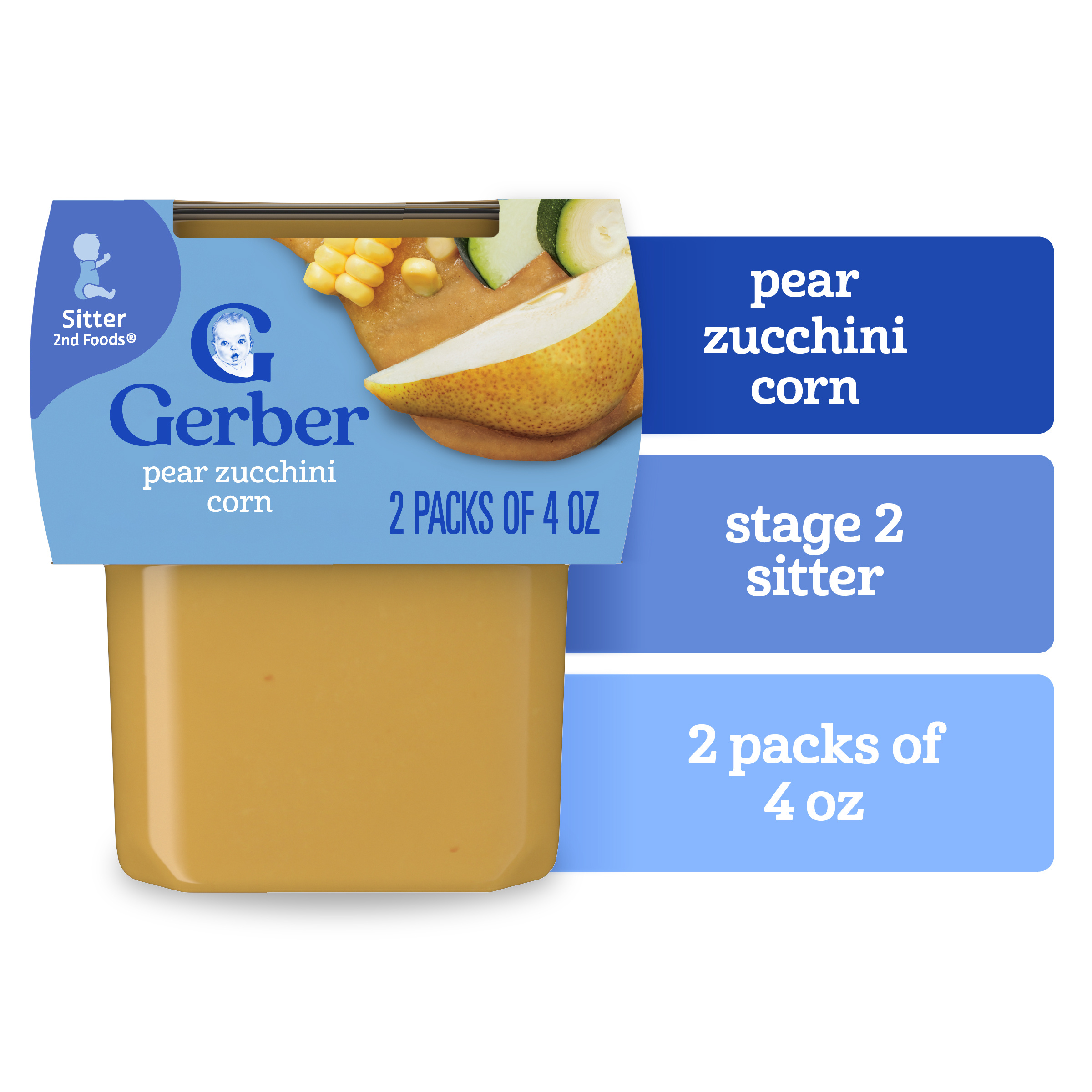 Gerber Stage 2 Baby Food, Pear Zucchini Corn Puree Tubs, Baby