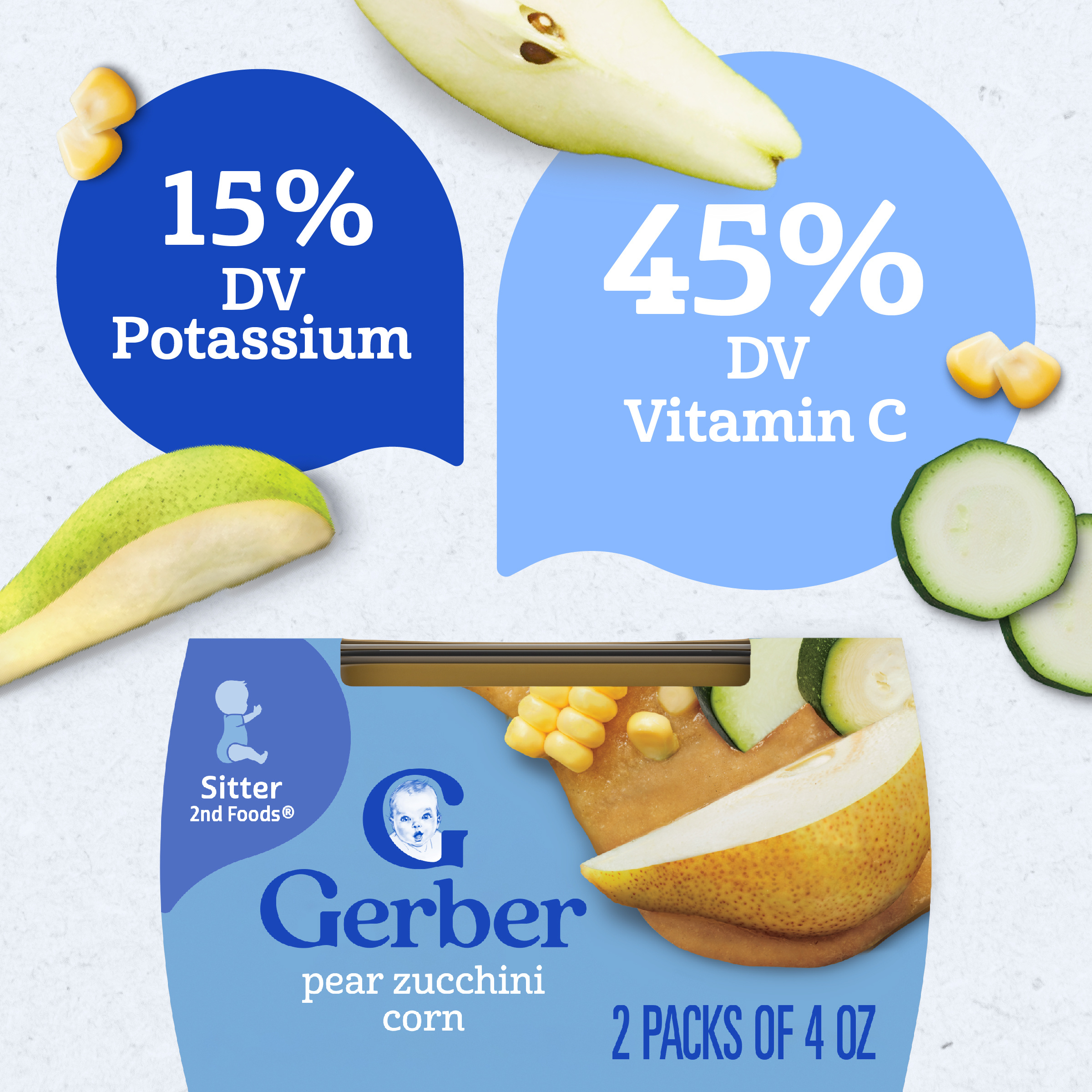 Gerber Stage 2 Baby Food, Pear Zucchini Corn Puree Tubs, Baby