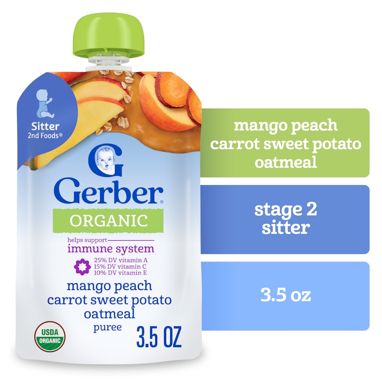 Gerber Stage Baby Food, Organic Mango Peach Carrot Sweet Potato Oatmeal, Baby Puree