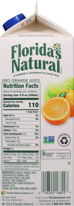 Florida's Natural Orange Juice, 100% Premium, No Pulp Giant - Technical View