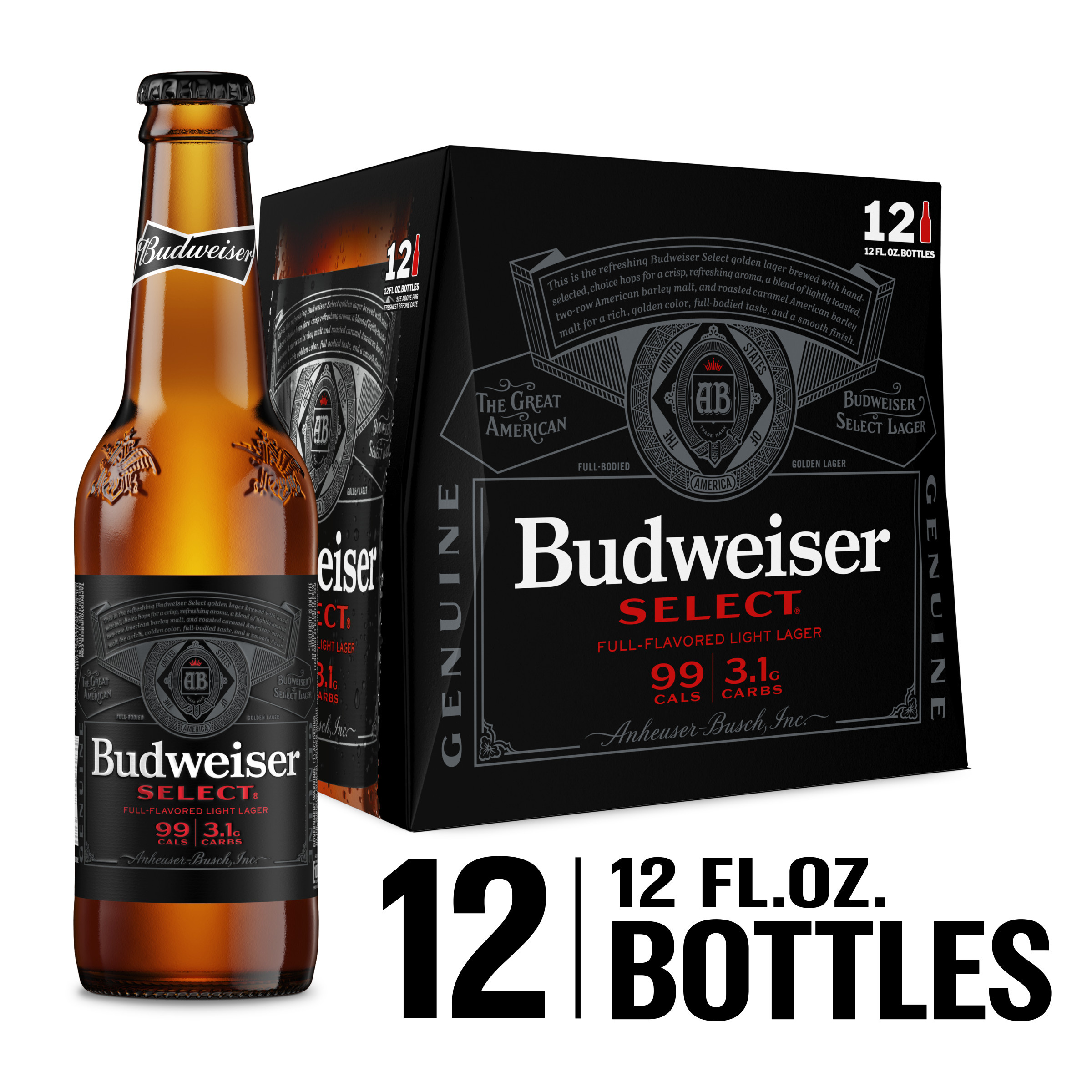 Budweiser Select Light Beer, 12 Pack 12 fl oz Bottles, 4.3% ABV