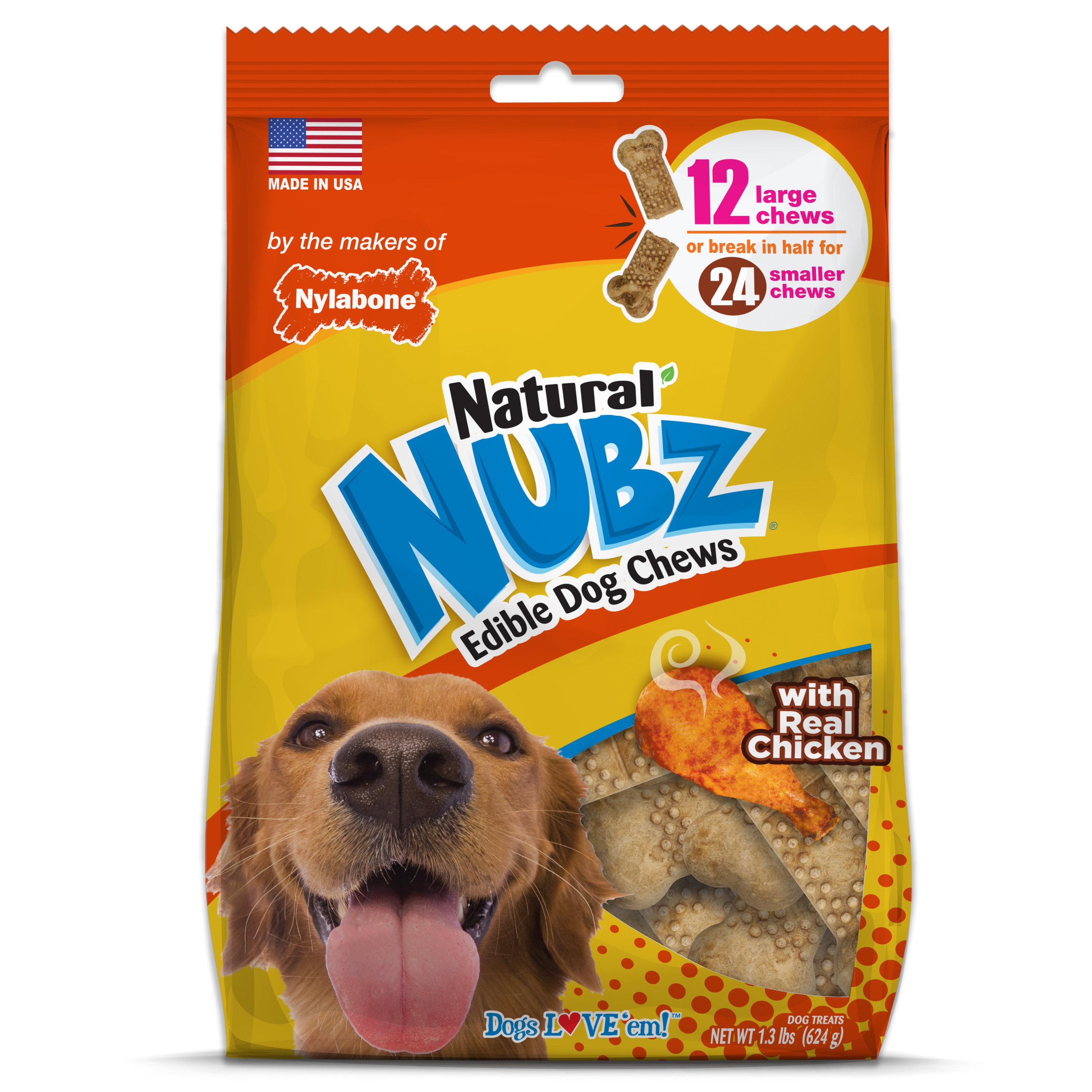 Nylabone Natural Nubz Chicken Dog Treats Large - 30+ lbs.(12 Count