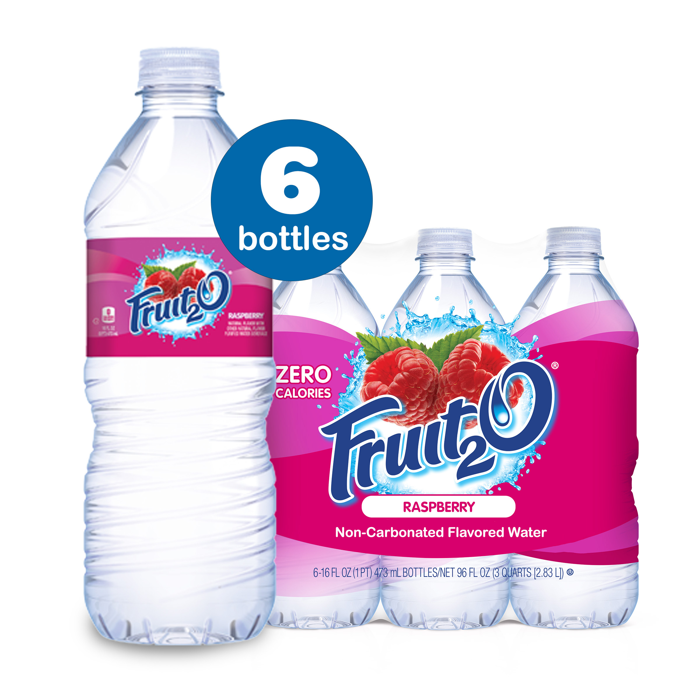 Fruit2O Raspberry Flavored Water, 6 Count, 16 FL OZ Bottles
