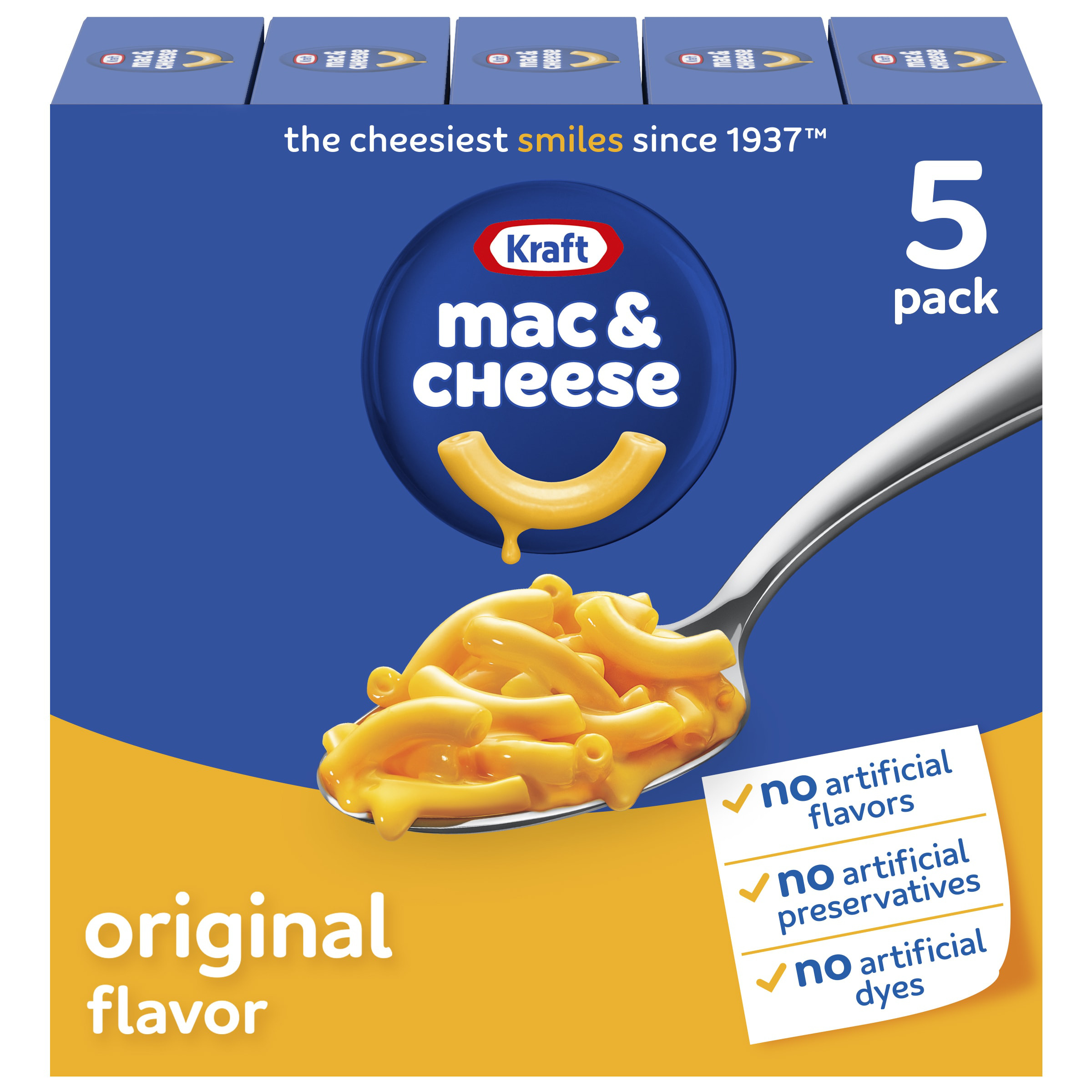 Kraft Original Mac & Cheese Macaroni and Cheese Dinner, 5 ct Pack