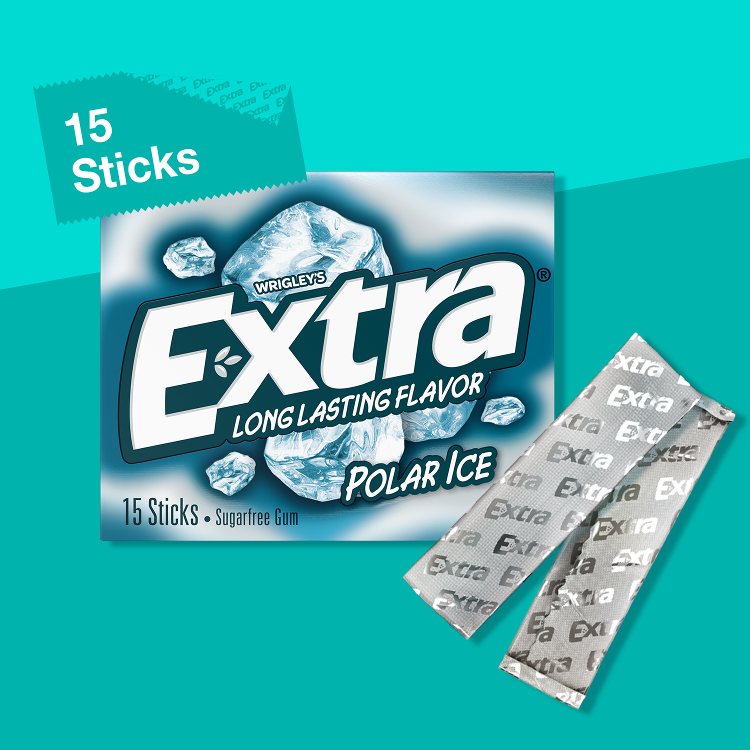 EXTRA Gum Polar Ice Sugar Free Chewing Gum, Single Pack, 15 Sticks
