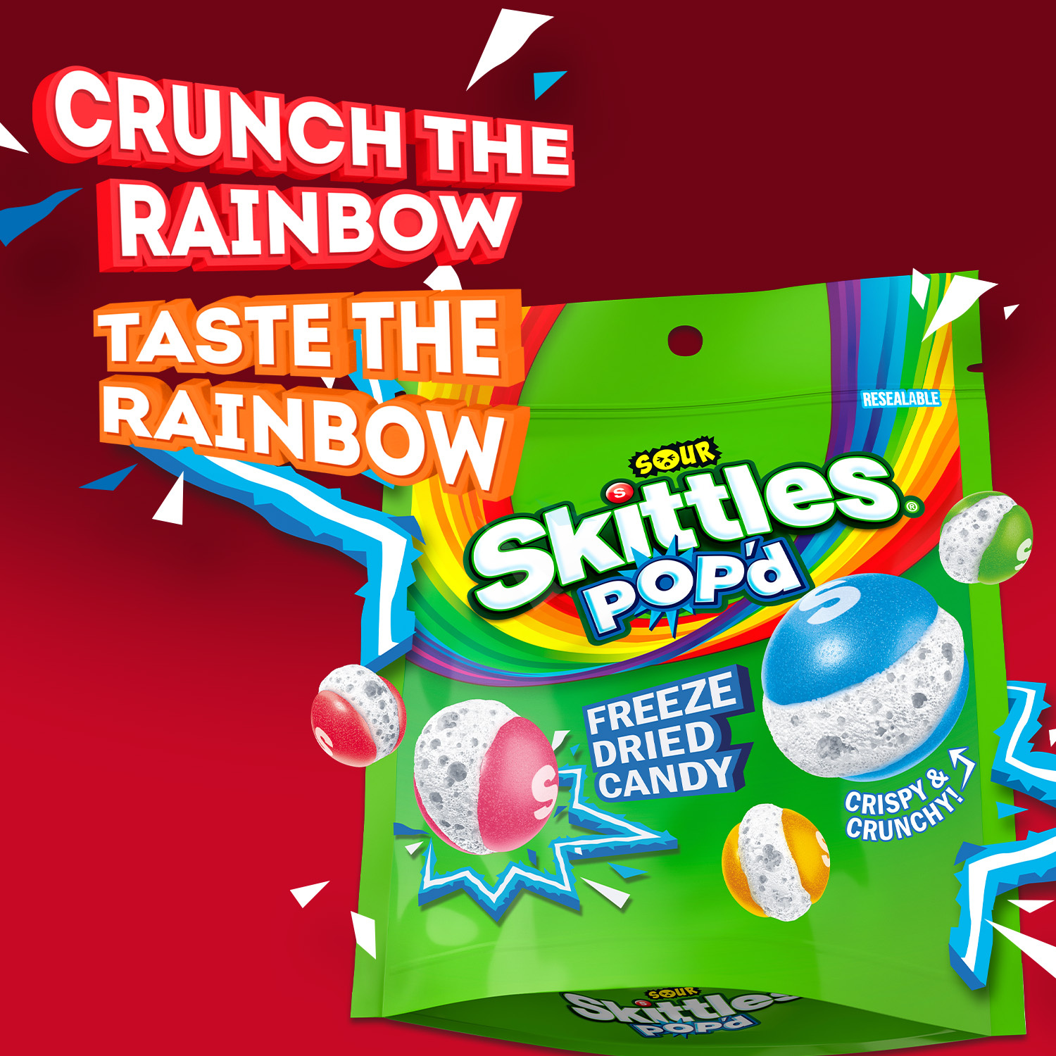 SKITTLES POP'd Sour Freeze Dried Candy, 5.5 Oz Resealable Bag