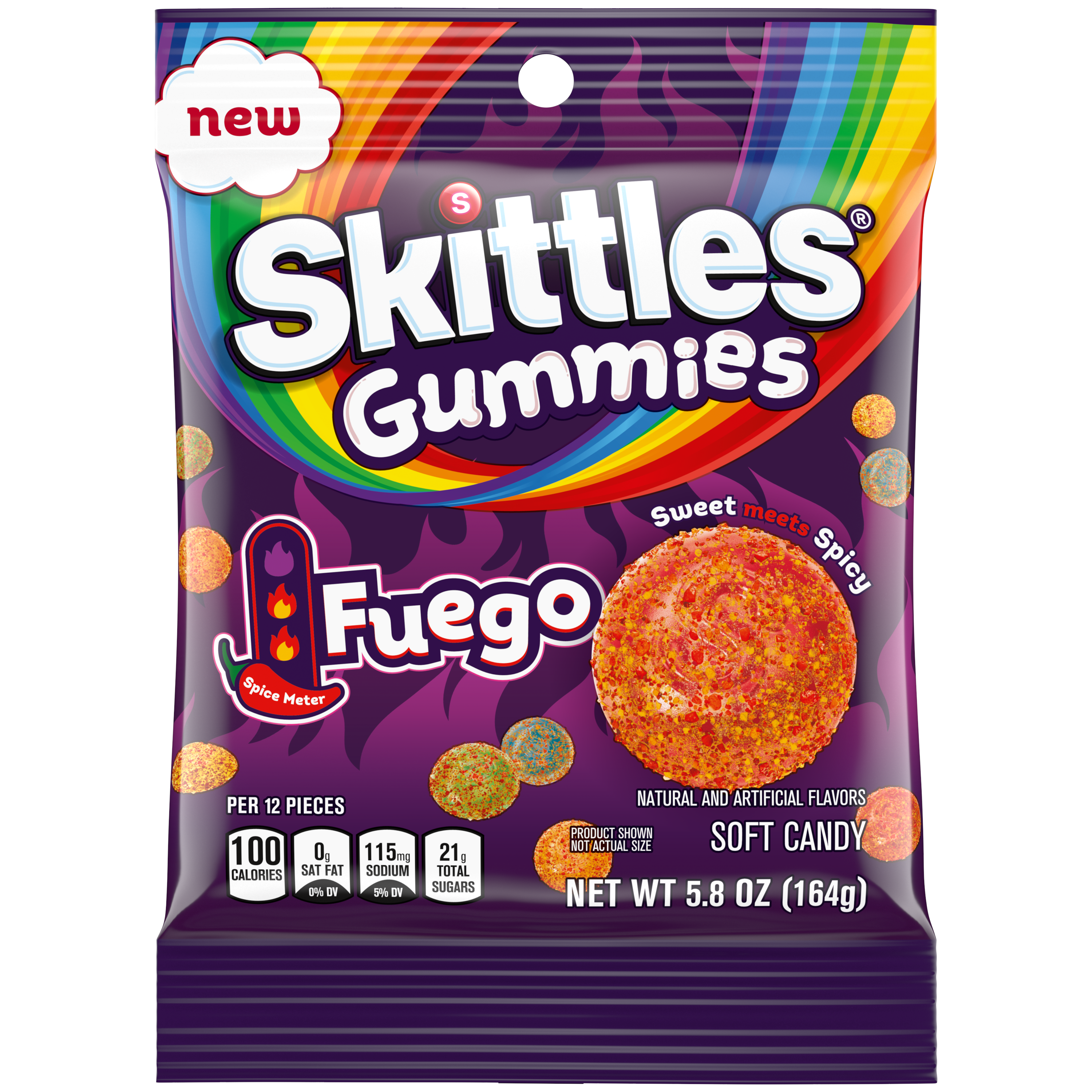 SKITTLES GUMMIES Fuego Sweet and Spicy Gummy Candy, 5.8 Oz Bag