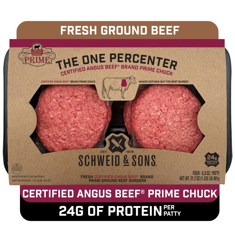 Schweid & Sons Ground Beef Burgers, 75% Lean 25% Fat, The One