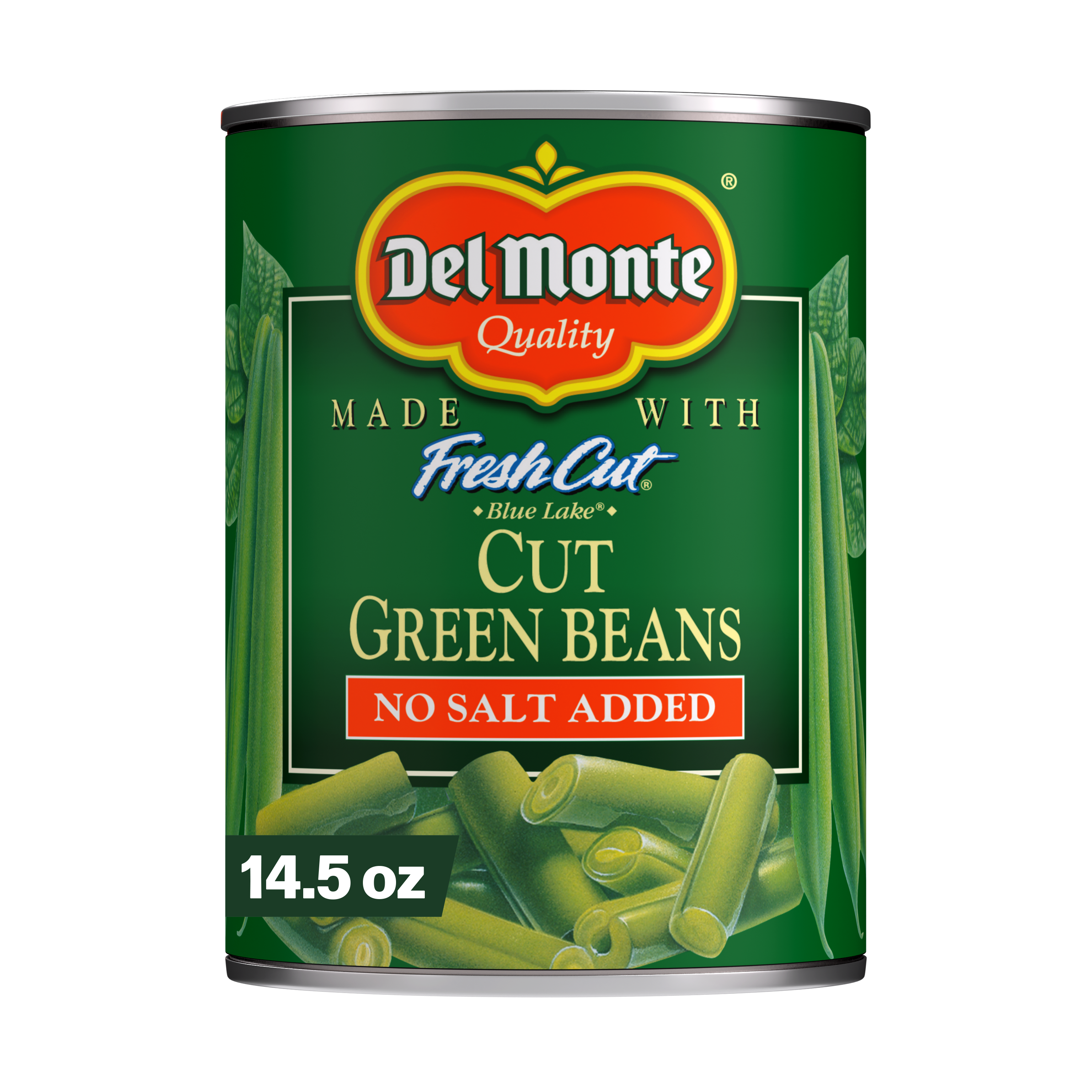 Del Monte No Salt Added Cut Green Beans, Canned Vegetables, 14.5