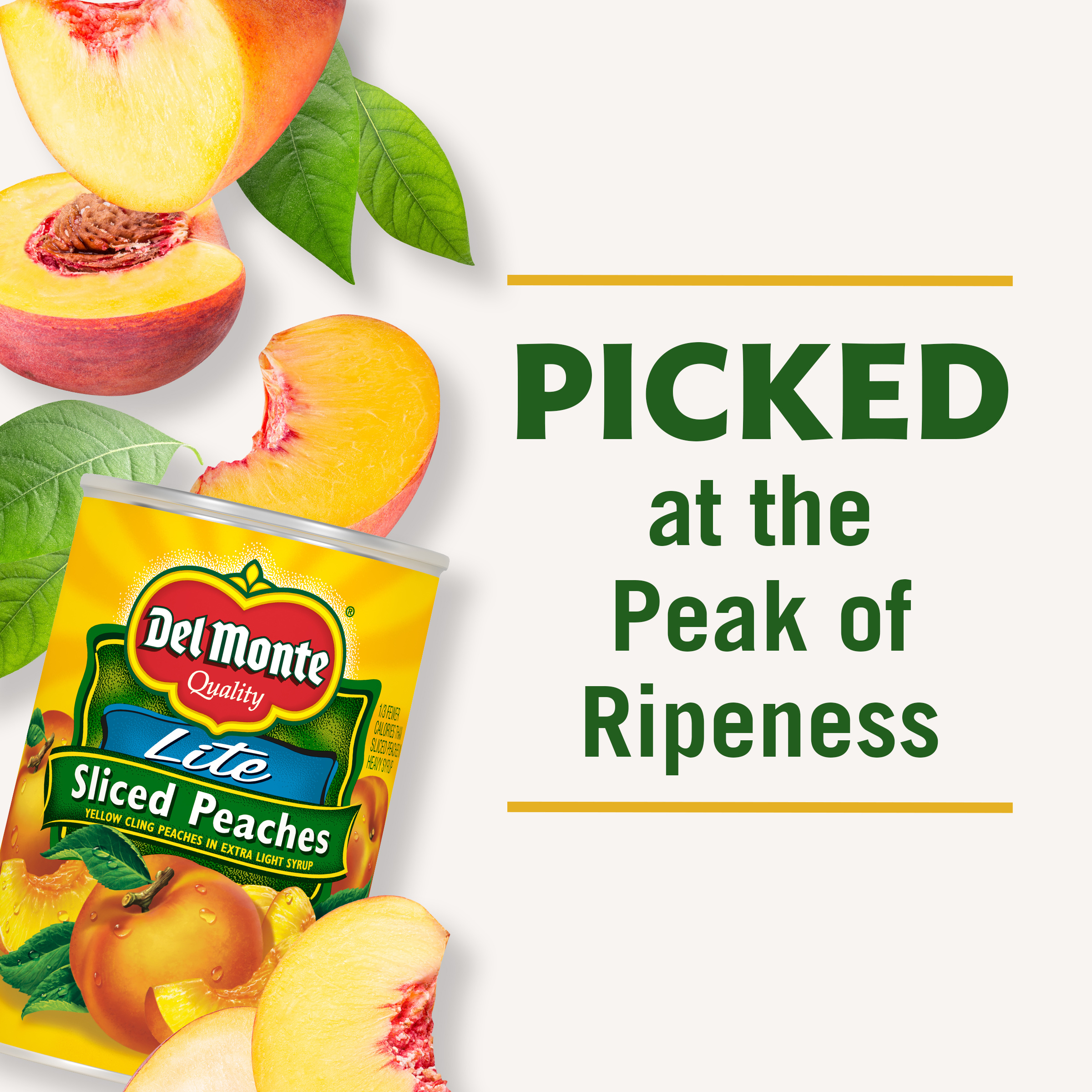 DEL MONTE Lite Yellow Cling Sliced Peaches, Canned Fruit, 15 oz