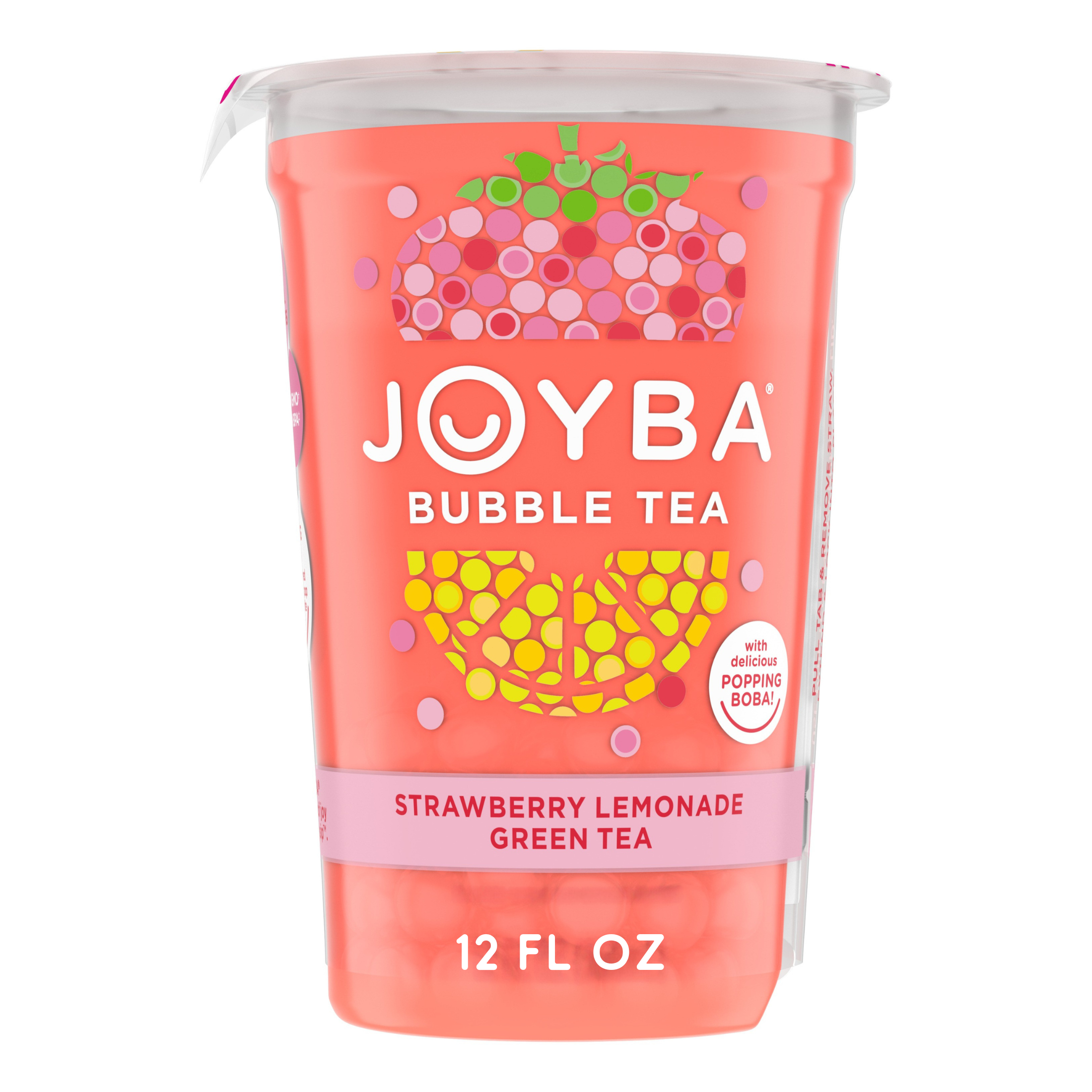 Joyba Strawberry Lemonade Green Tea Bubble Tea, 12 fl oz Cup