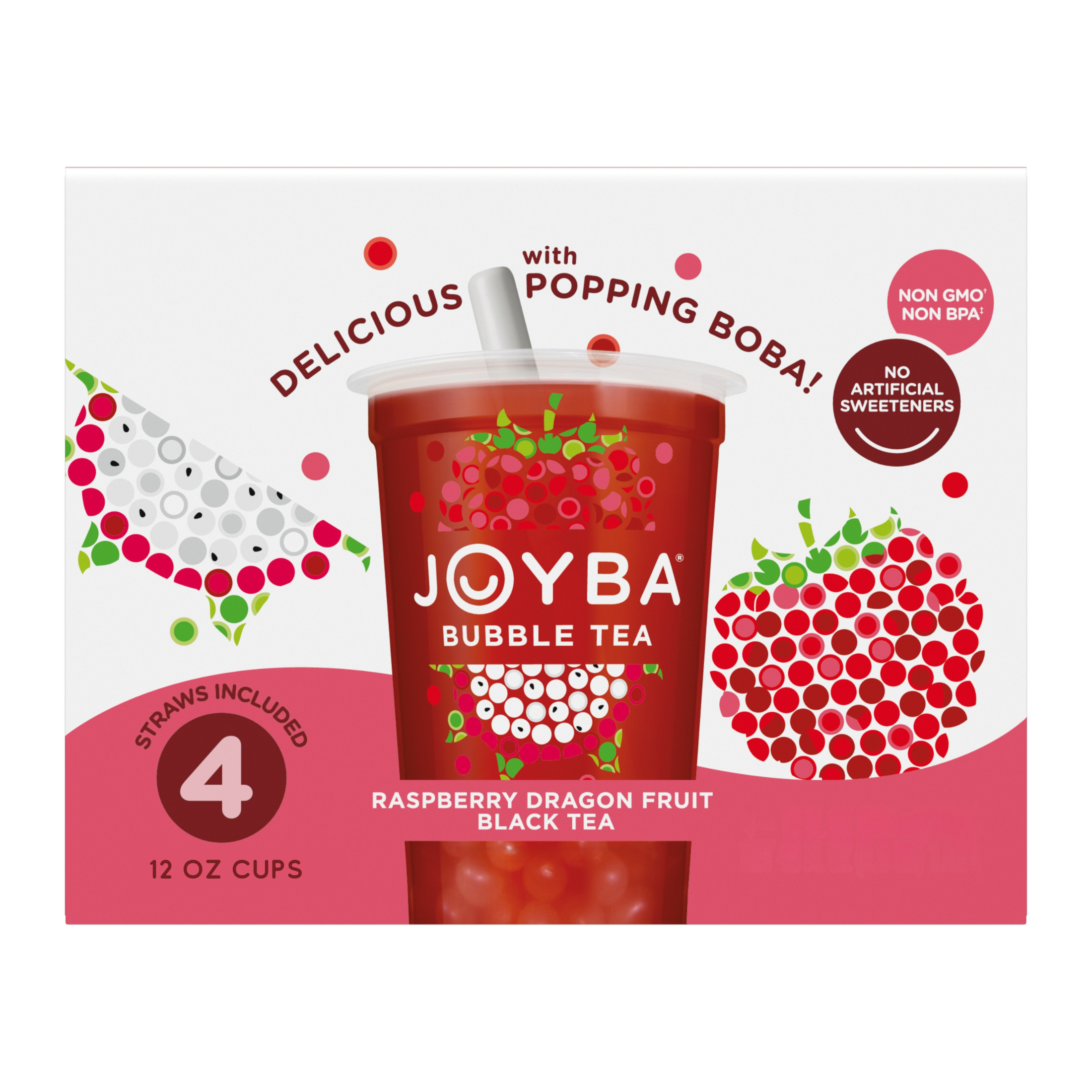 Joyba Raspberry Dragonfruit Black Tea Bubble Tea, 12 fl oz Cup