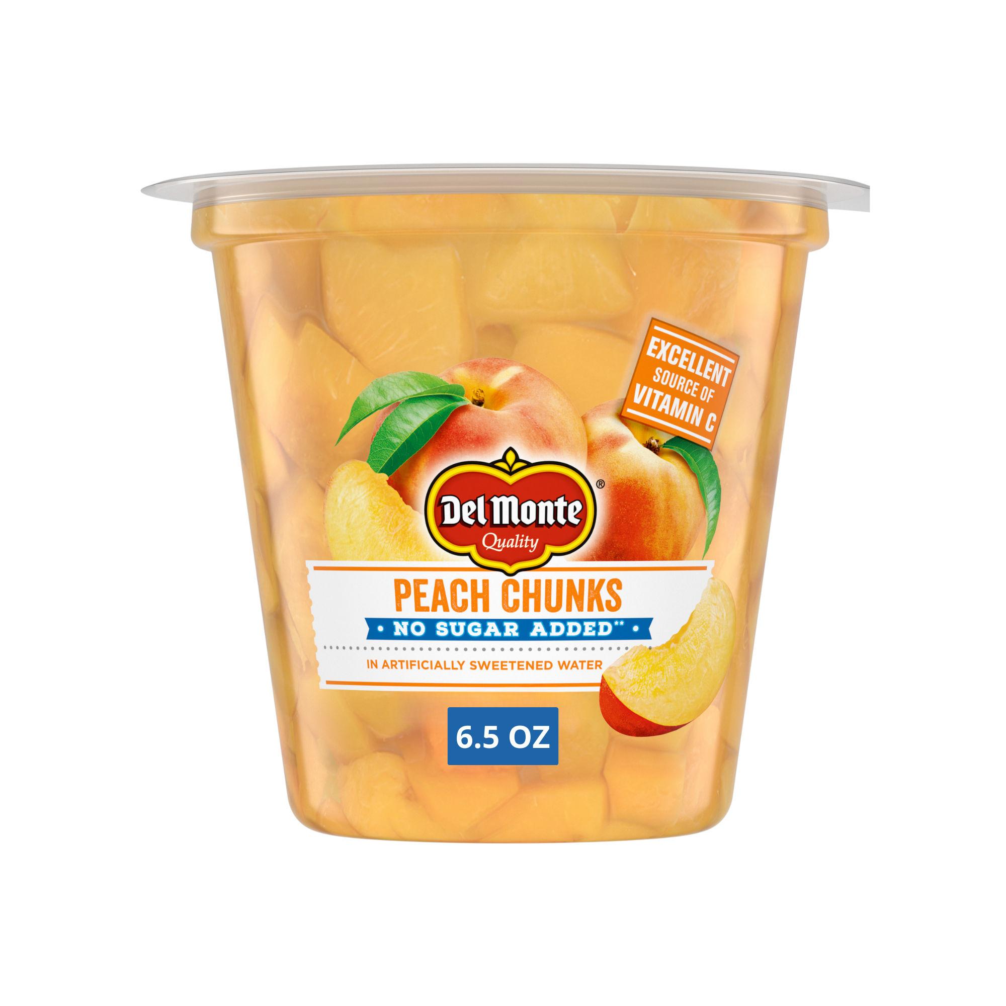 Del Monte Yellow Cling Peach Chunks, No Sugar Added, 6.5 oz Cup