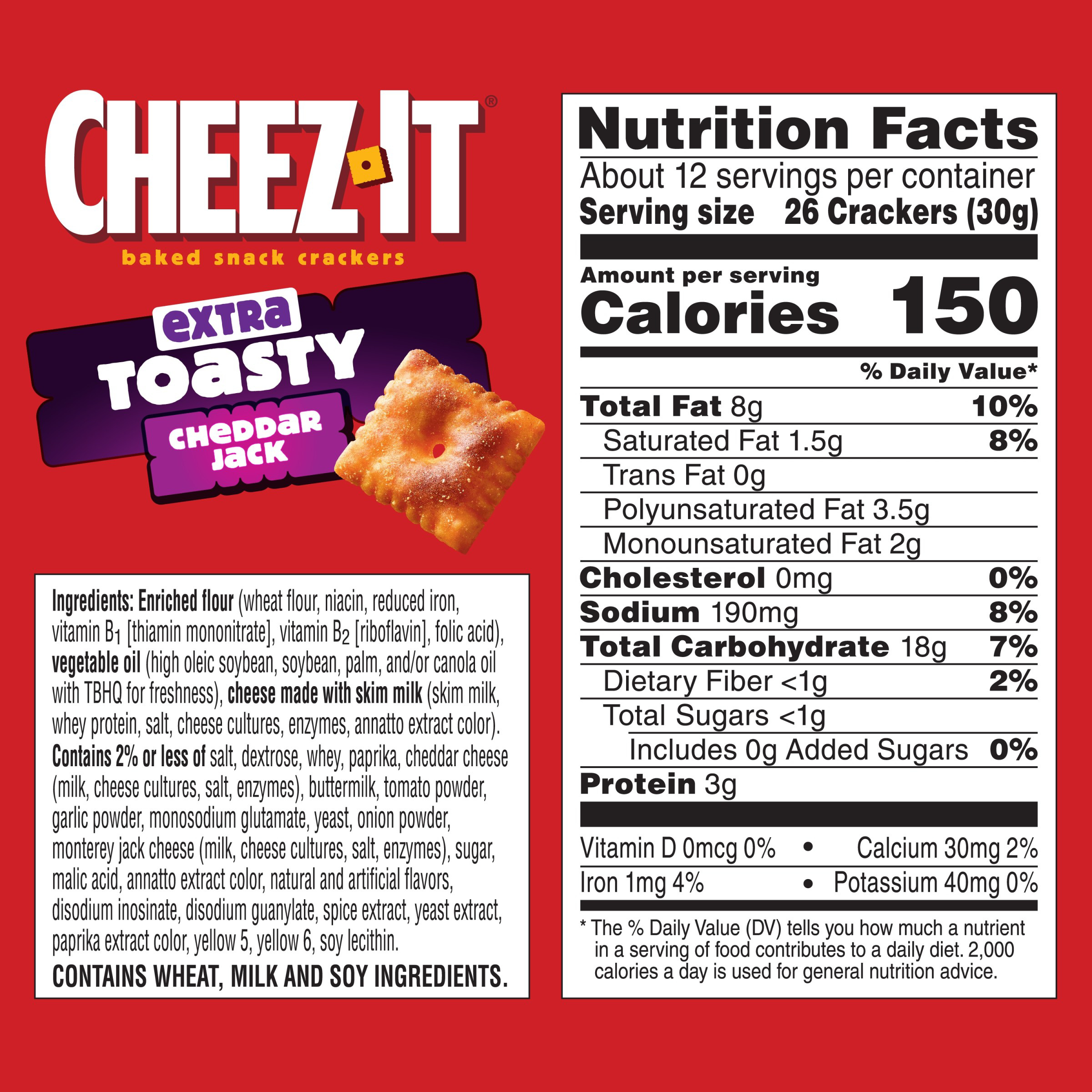 Cheez-It Cheese Crackers Extra Toasty Cheddar Jack, Baked Snack