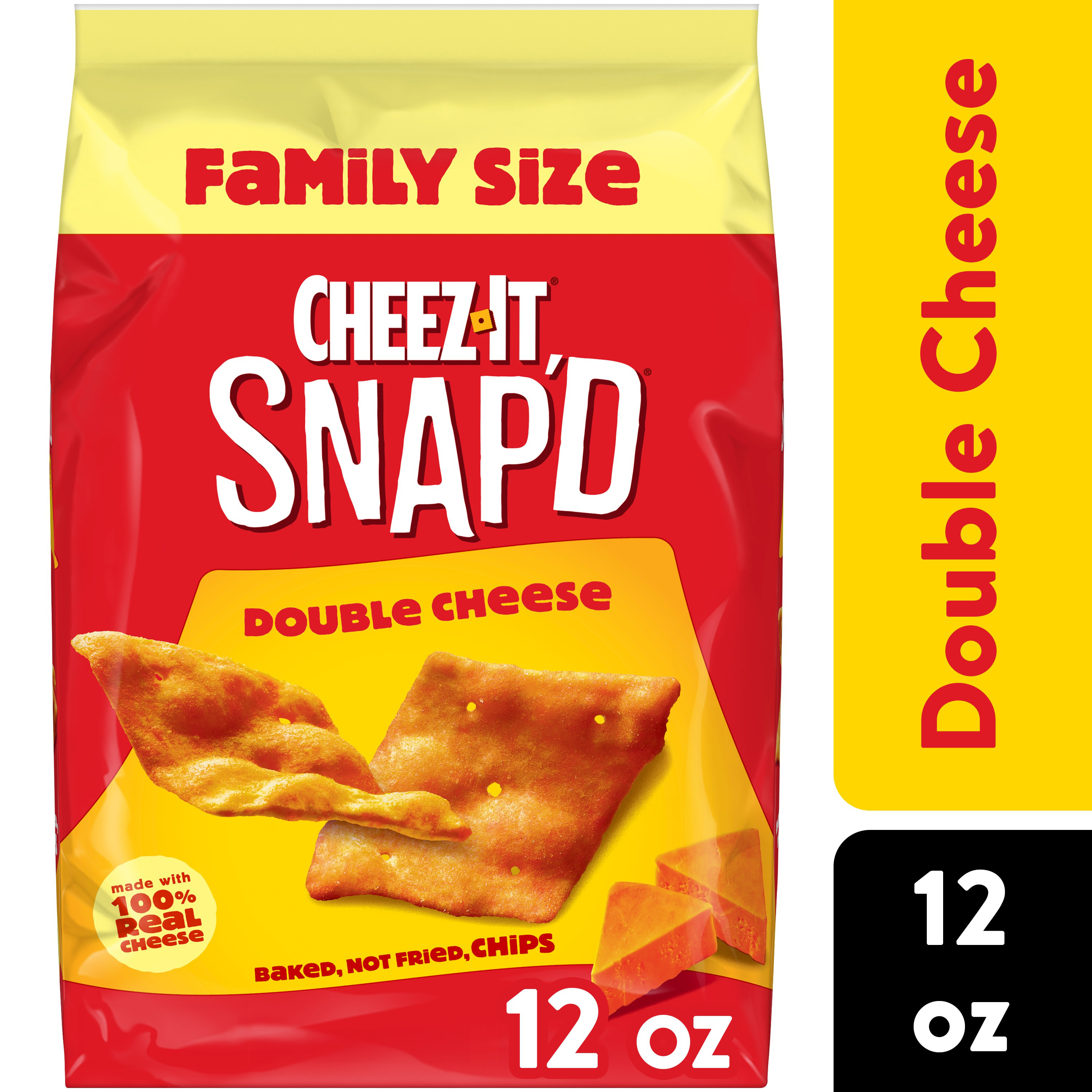Cheez-It Snap'd Cheesy Baked Chips Double Cheese, Lunch Snacks, 12