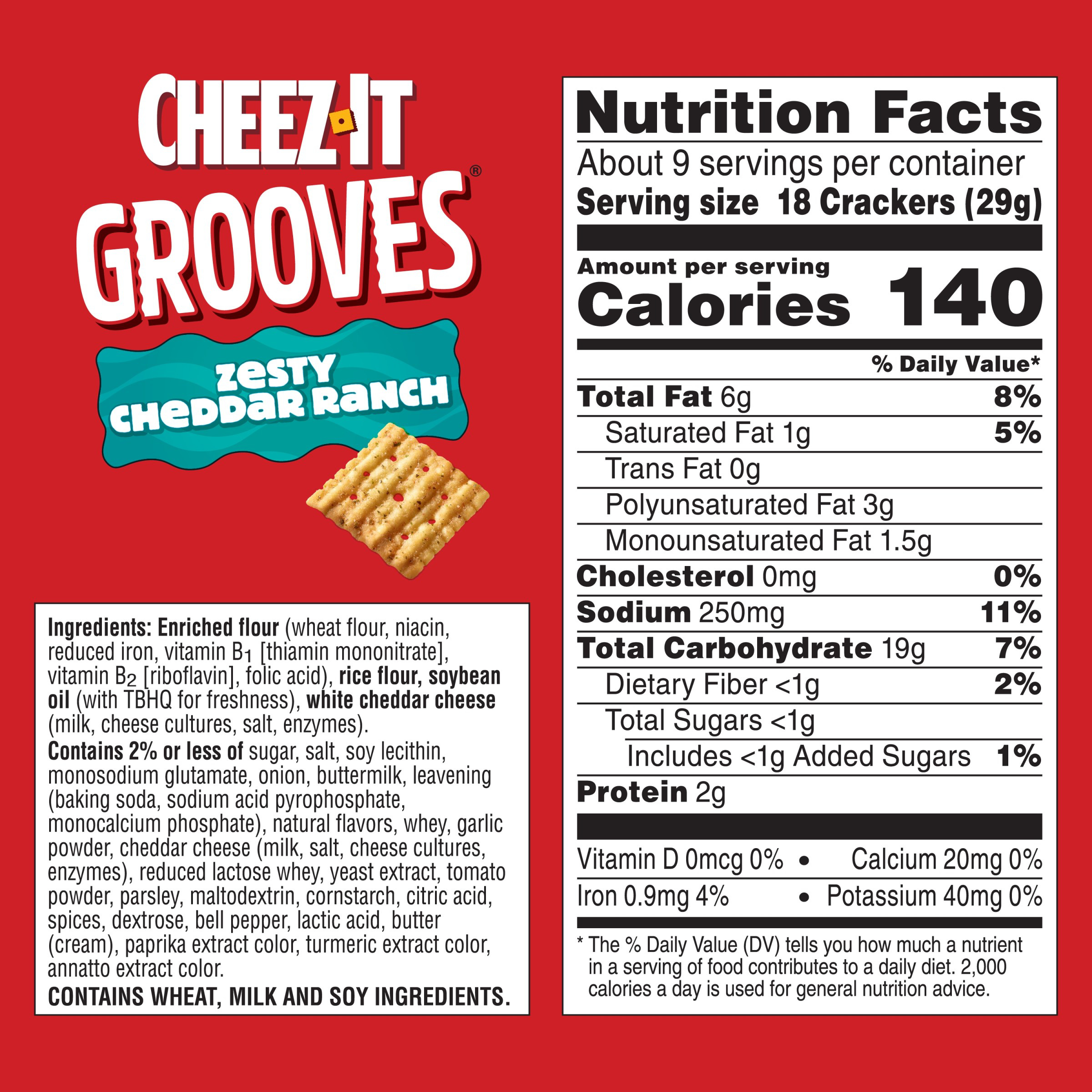 Cheez-It Grooves Cheese Crackers Zesty Cheddar Ranch, Crunchy