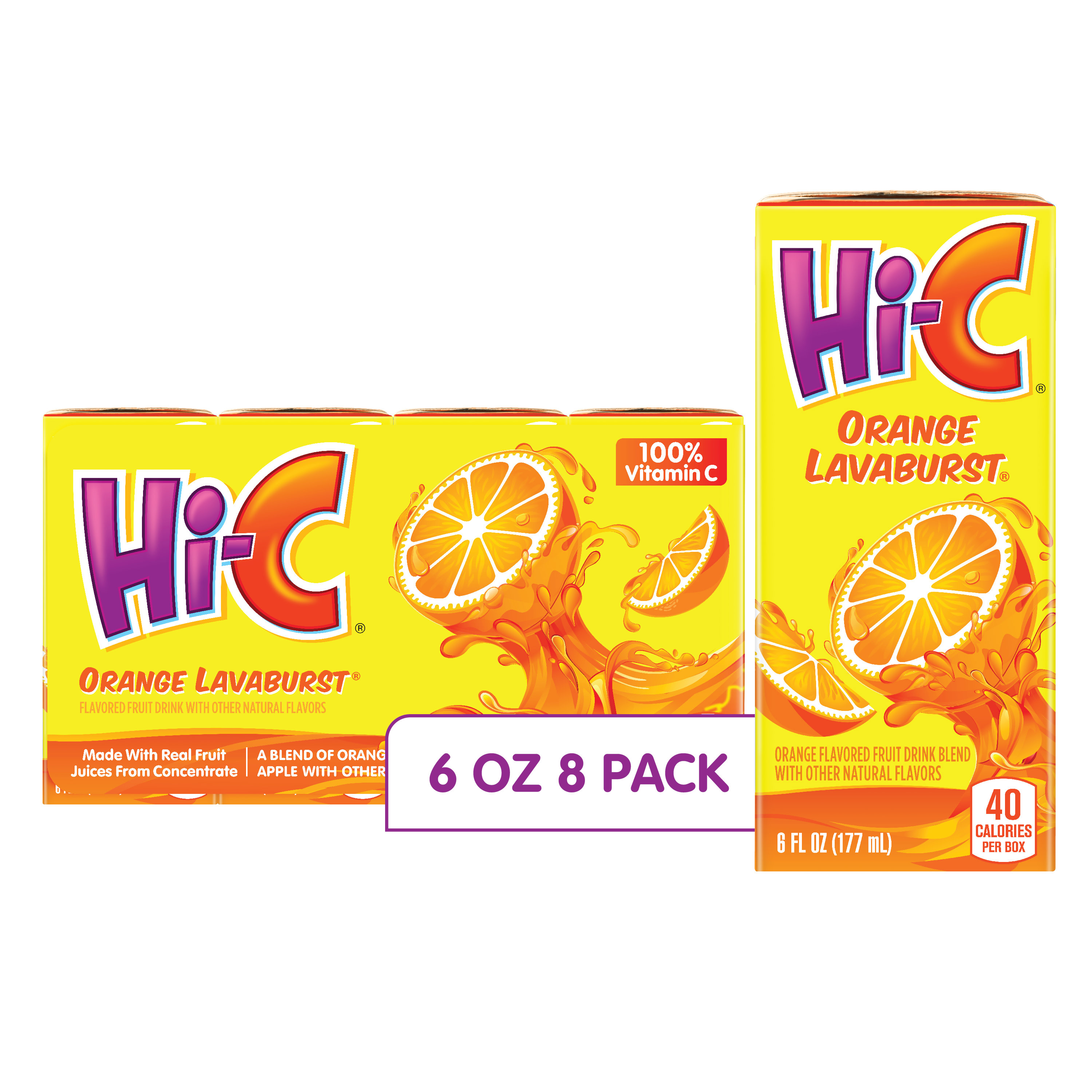 Hi-C Orange Lavaburst Juice Boxes Made with Real Fruit Juice, 8