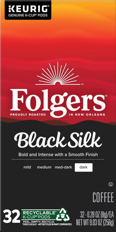 Folgers Black Silk Dark Roast Coffee, Keurig K-Cup Pods, 32 Count