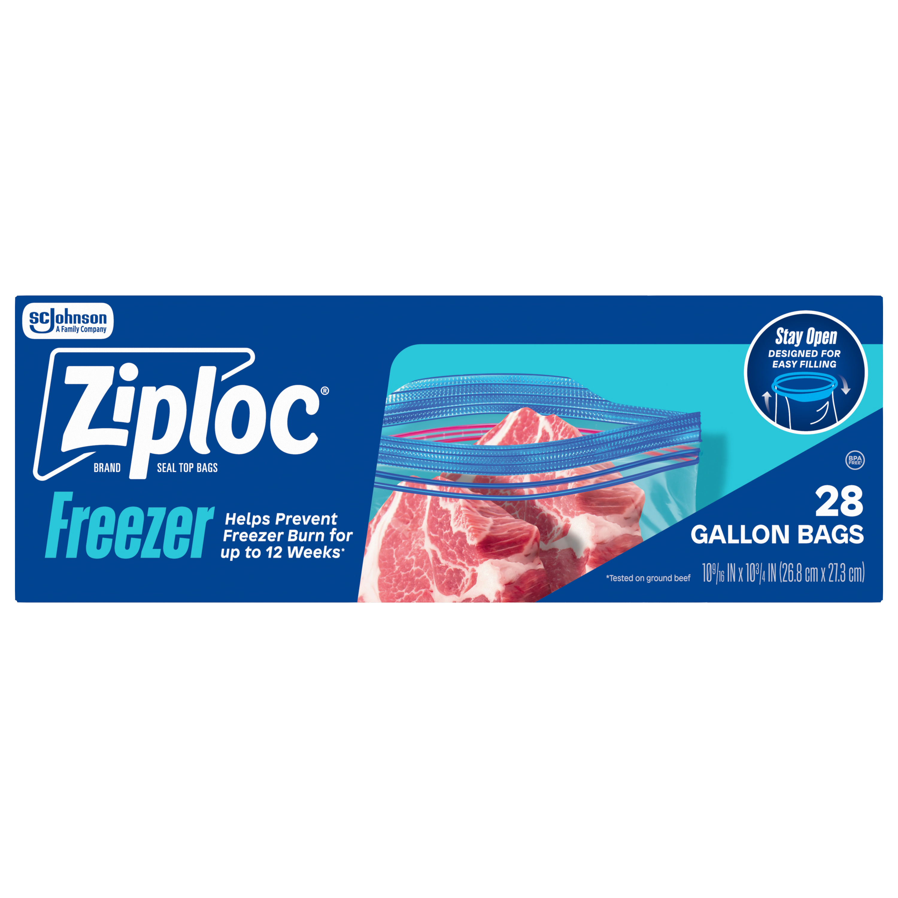 Ziploc® Brand Gallon Freezer Storage Bags, Stay Open Design, Easy