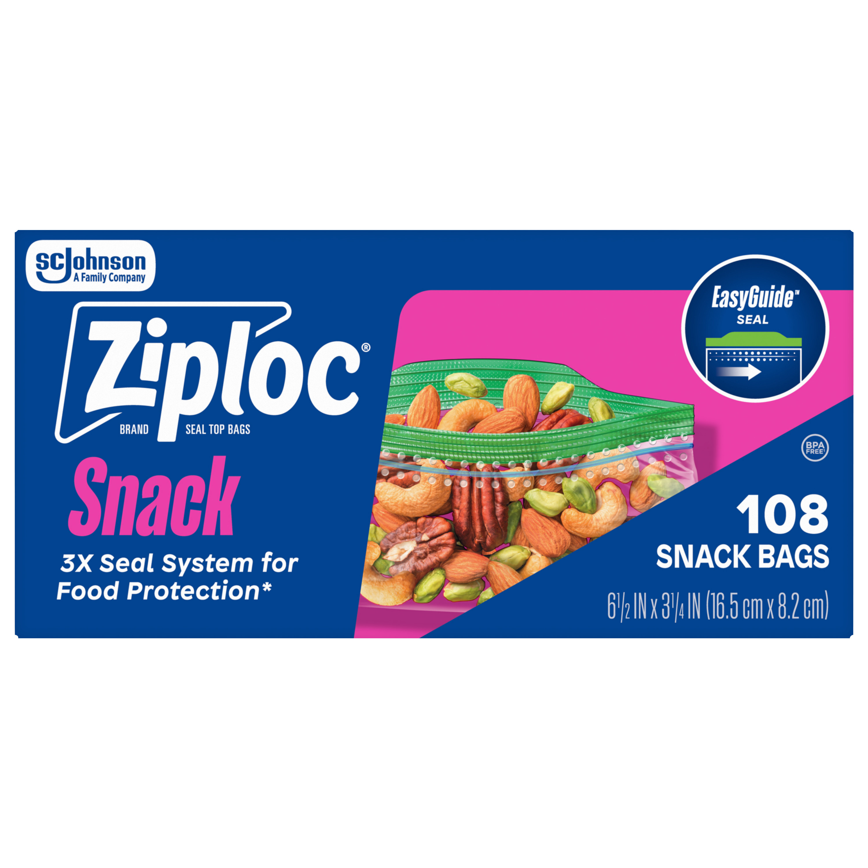Ziploc® Brand Snack Bags with EasyGuide™ Texture, Grip 'n Seal