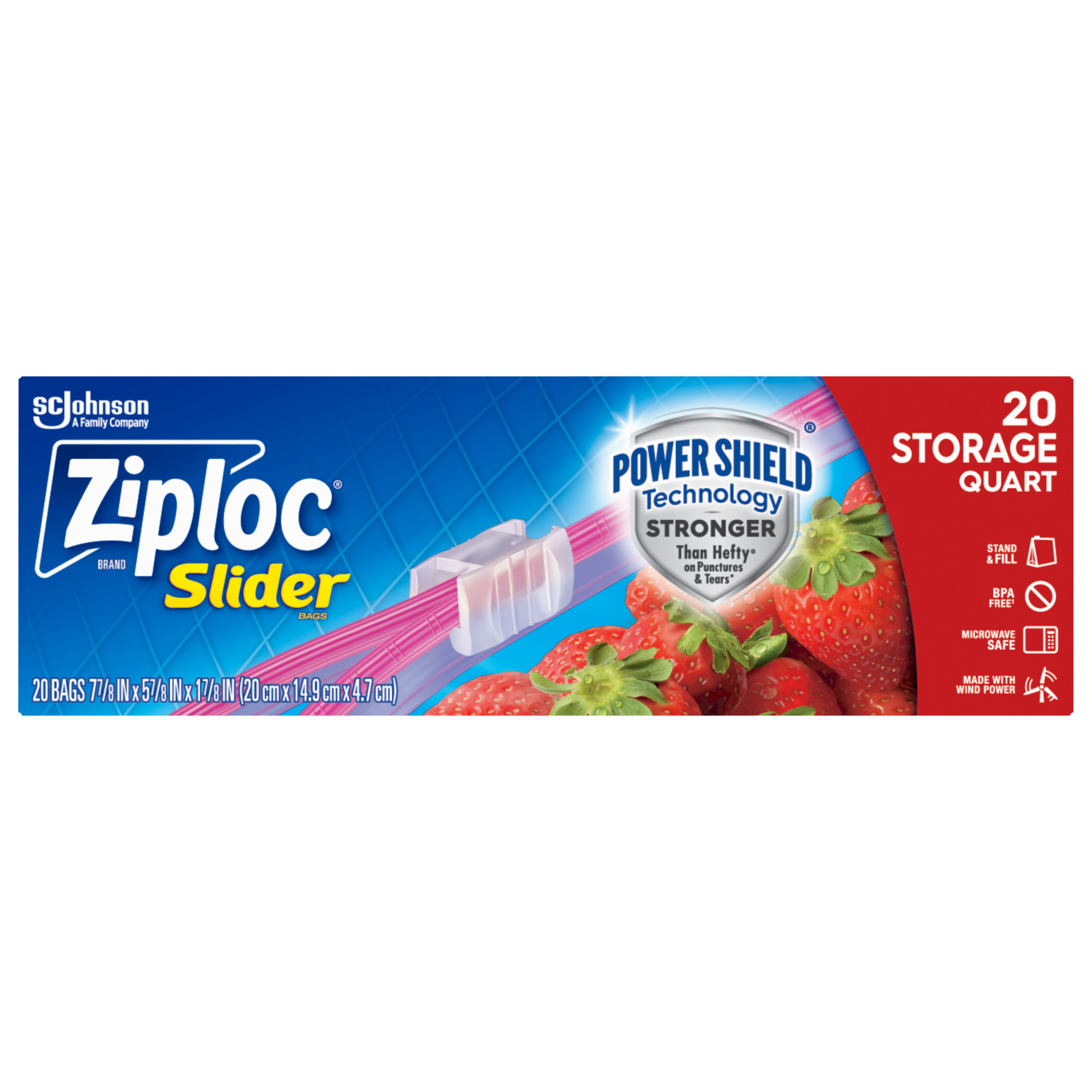 Ziploc Slider Storage Bags, Reusable Quart Size Bags, Power Shield