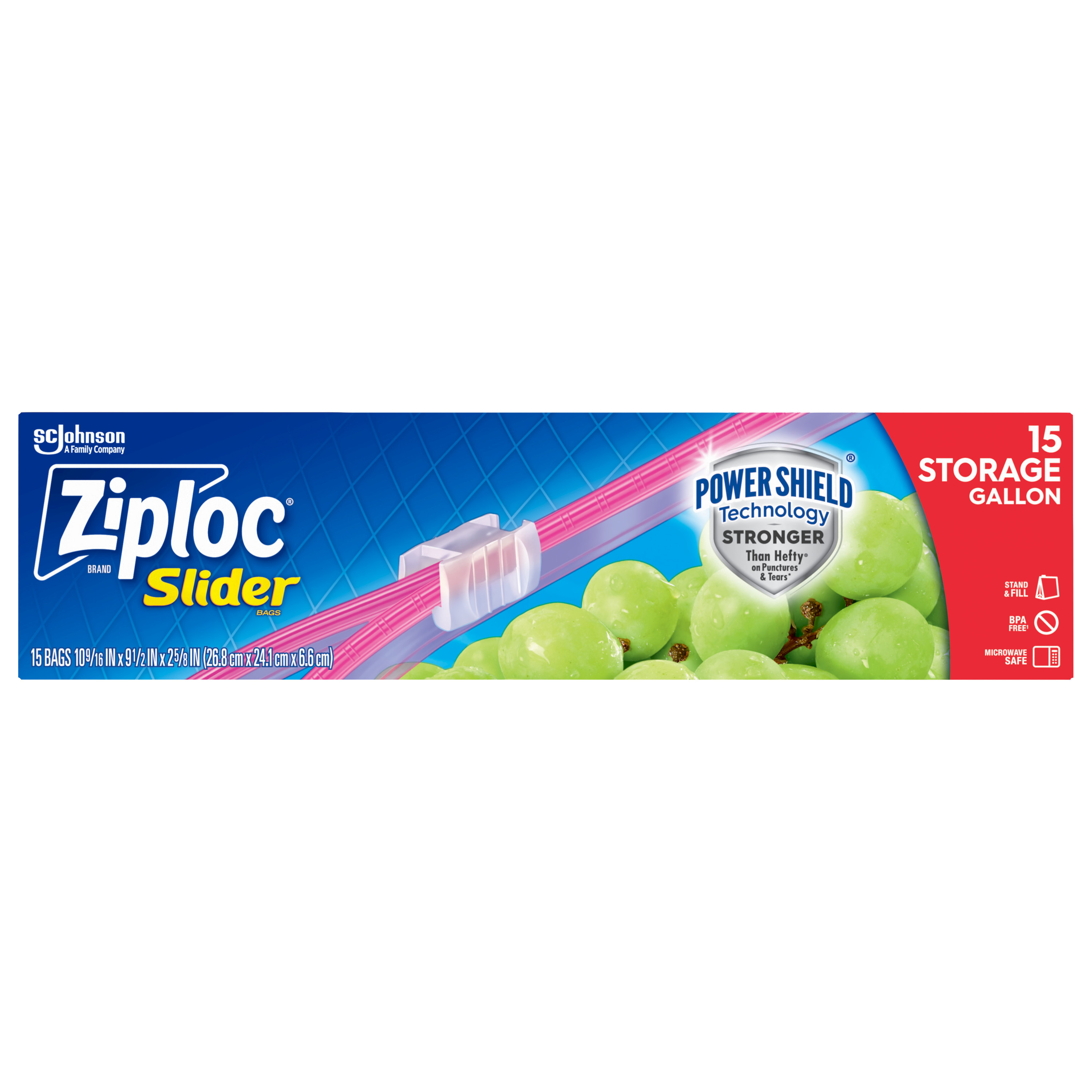 Ziploc Slider Storage Gallon Bags with Power Shield Technology, 15