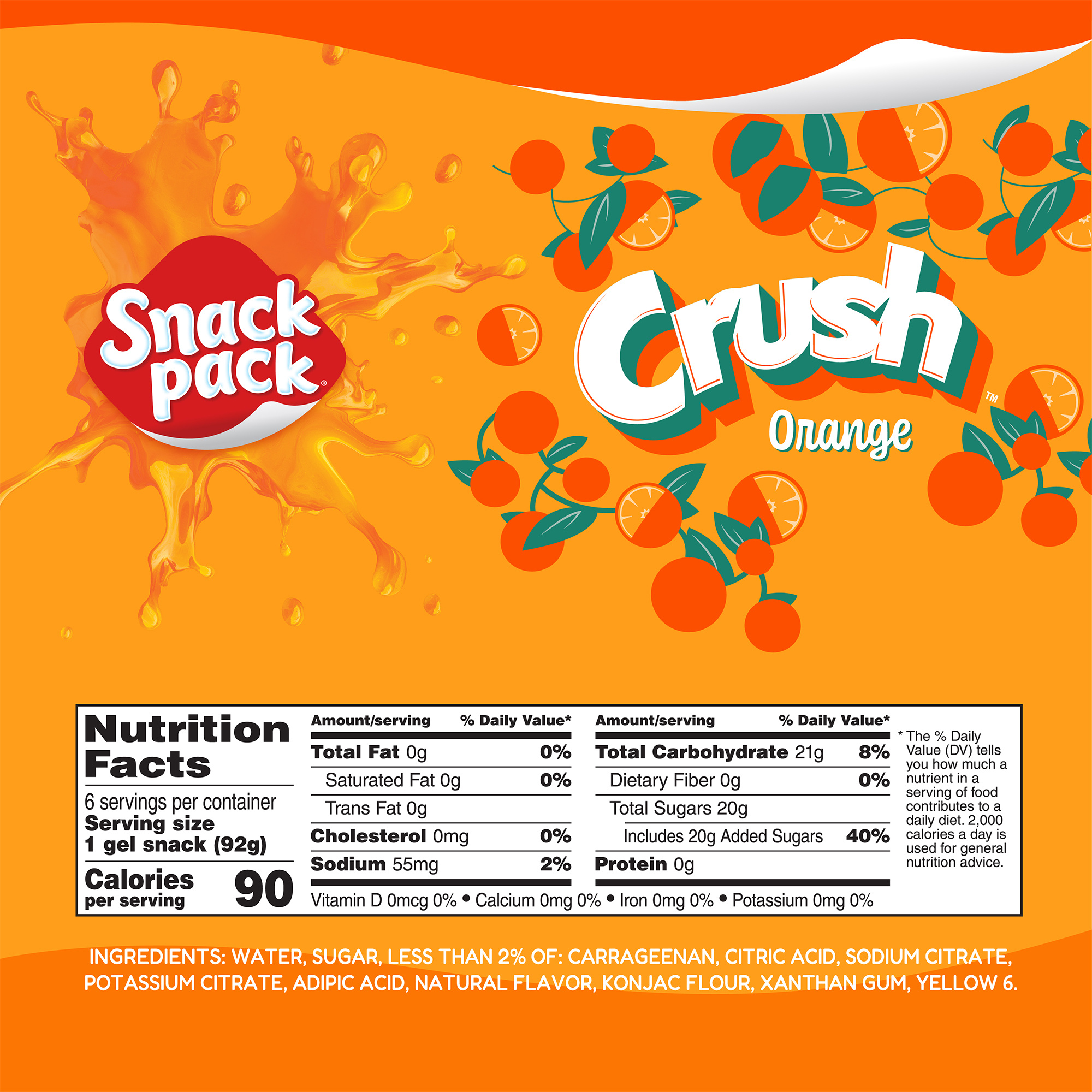 Snack Pack CRUSH Orange Flavored Juicy Gels Cups, 3.25 oz., 6
