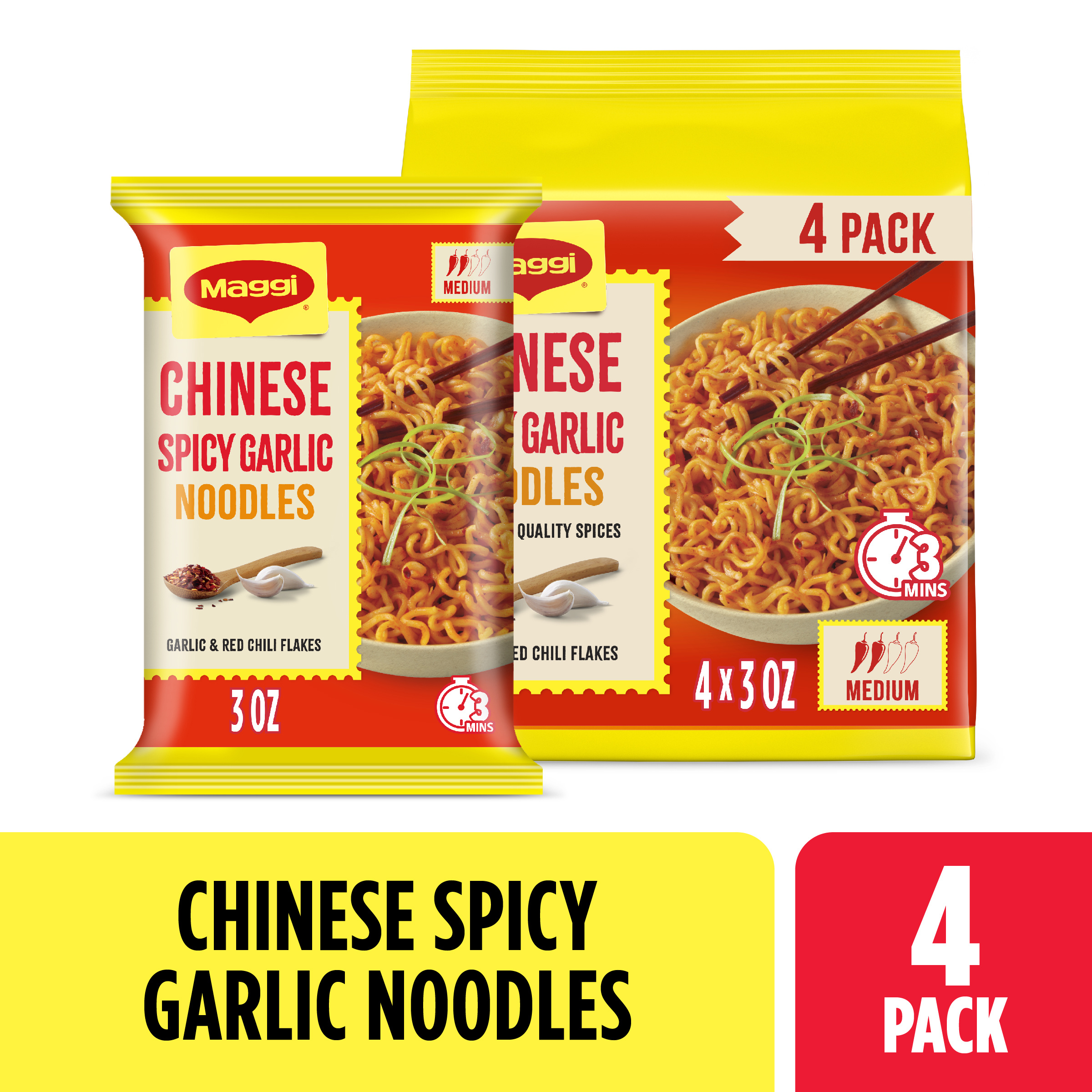 Maggi Chinese Spicy Garlic Noodles, Instant Noodles, 3 min, Medium