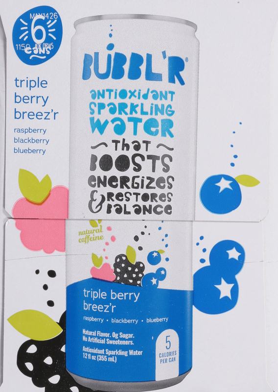 BUBBL'R Sparkling Water, Antioxidant, Triple Berry Breez'r, 6 pack
