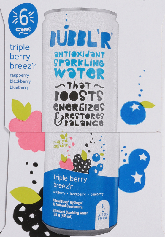 BUBBL'R Sparkling Water, Antioxidant, Triple Berry Breez'r, 6 pack