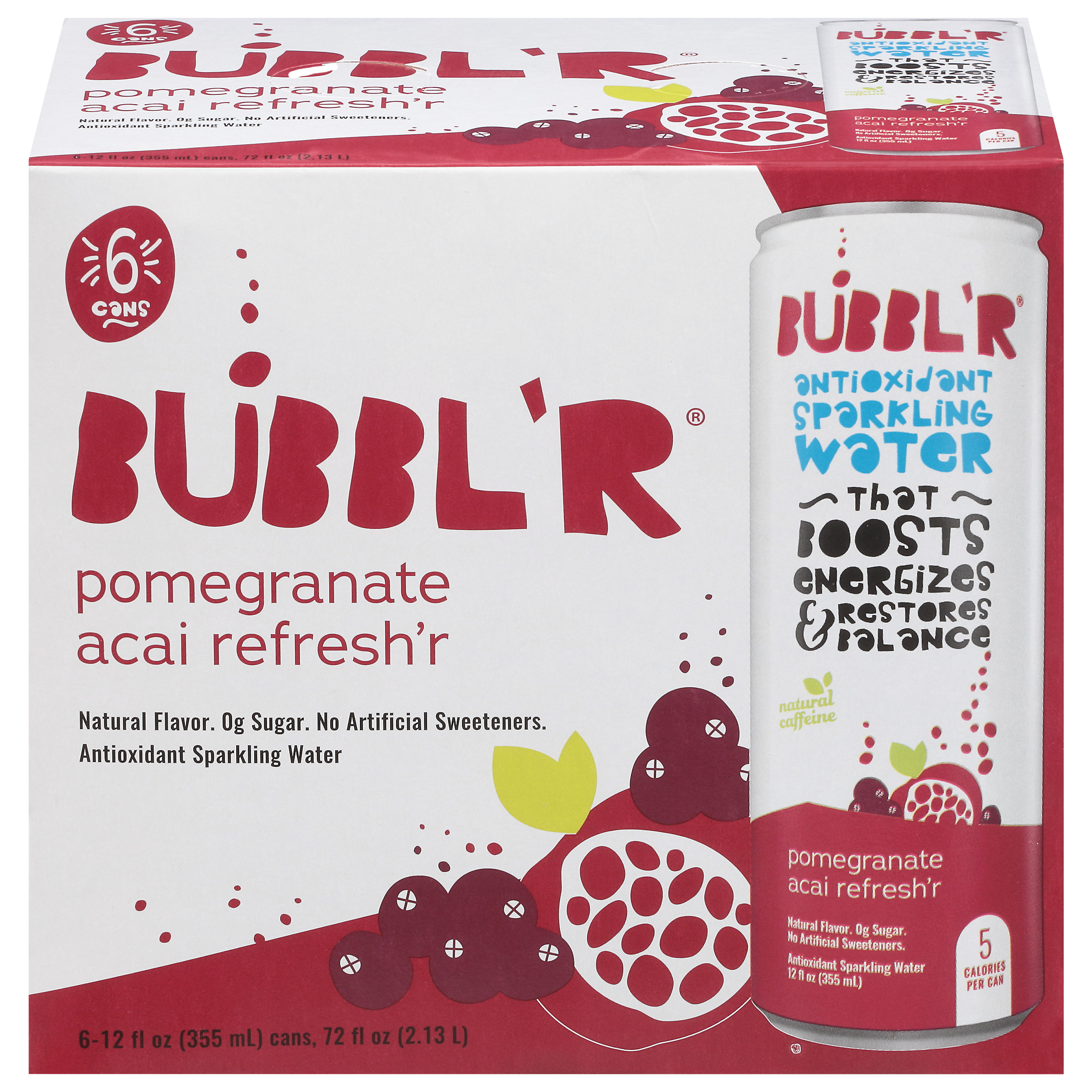 BUBBL'R Sparkling Water, Antioxidant, Raspberry/Lime/Citrus, 6