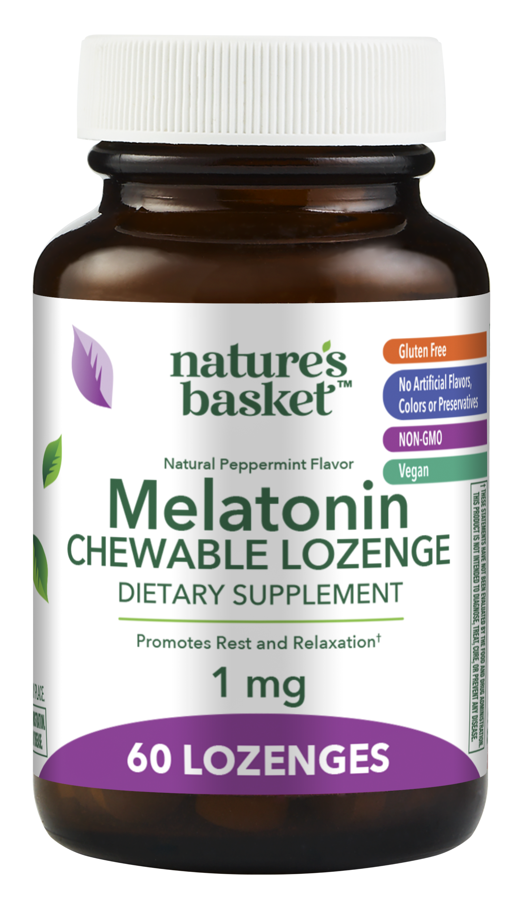 Nature's Basket Melatonin 1 Mg, Peppermint Flavor, 60 Lozenges
