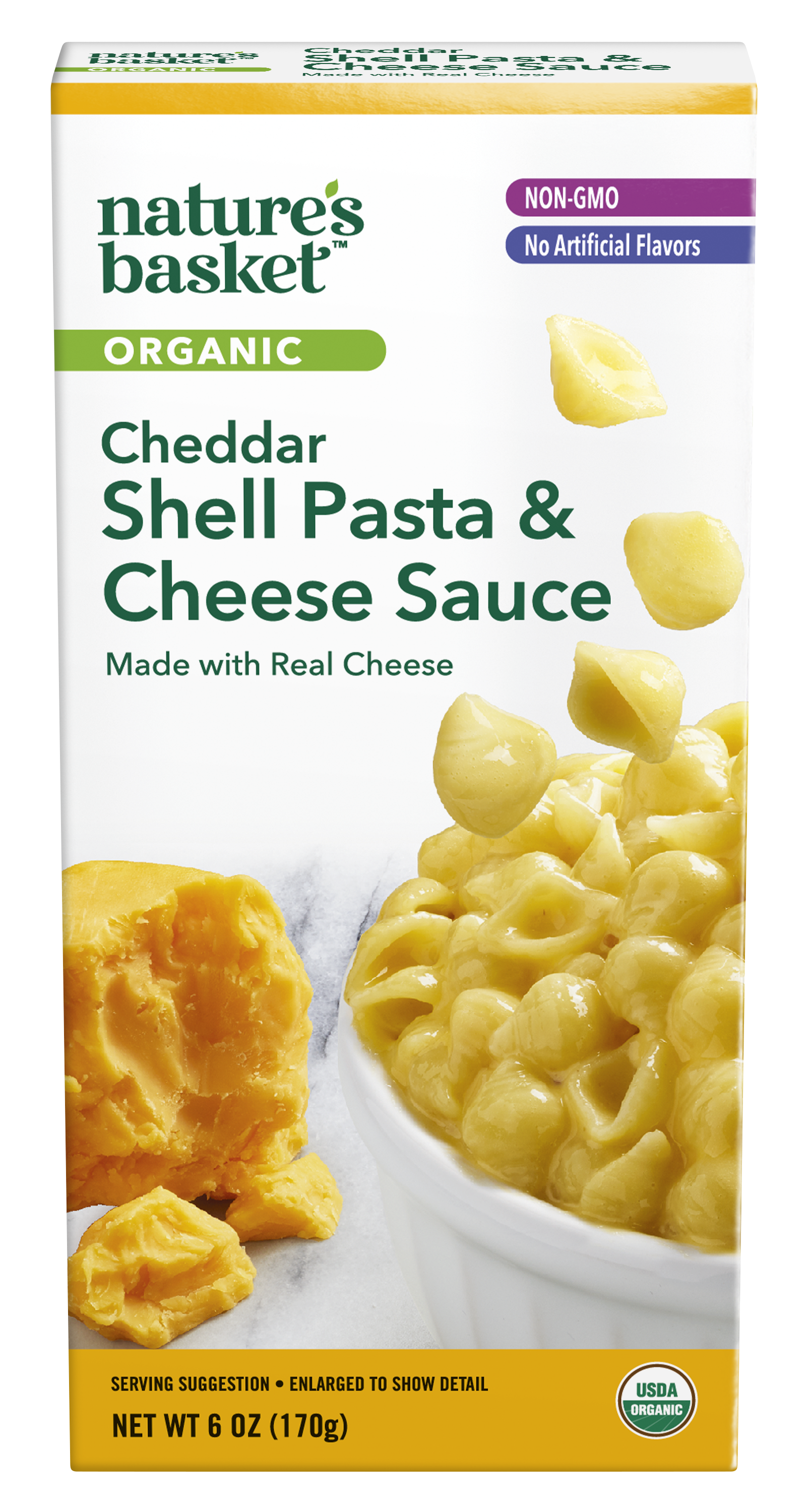 Nature's Basket Shells Pasta & Cheese Sauce, Organic, Cheddar